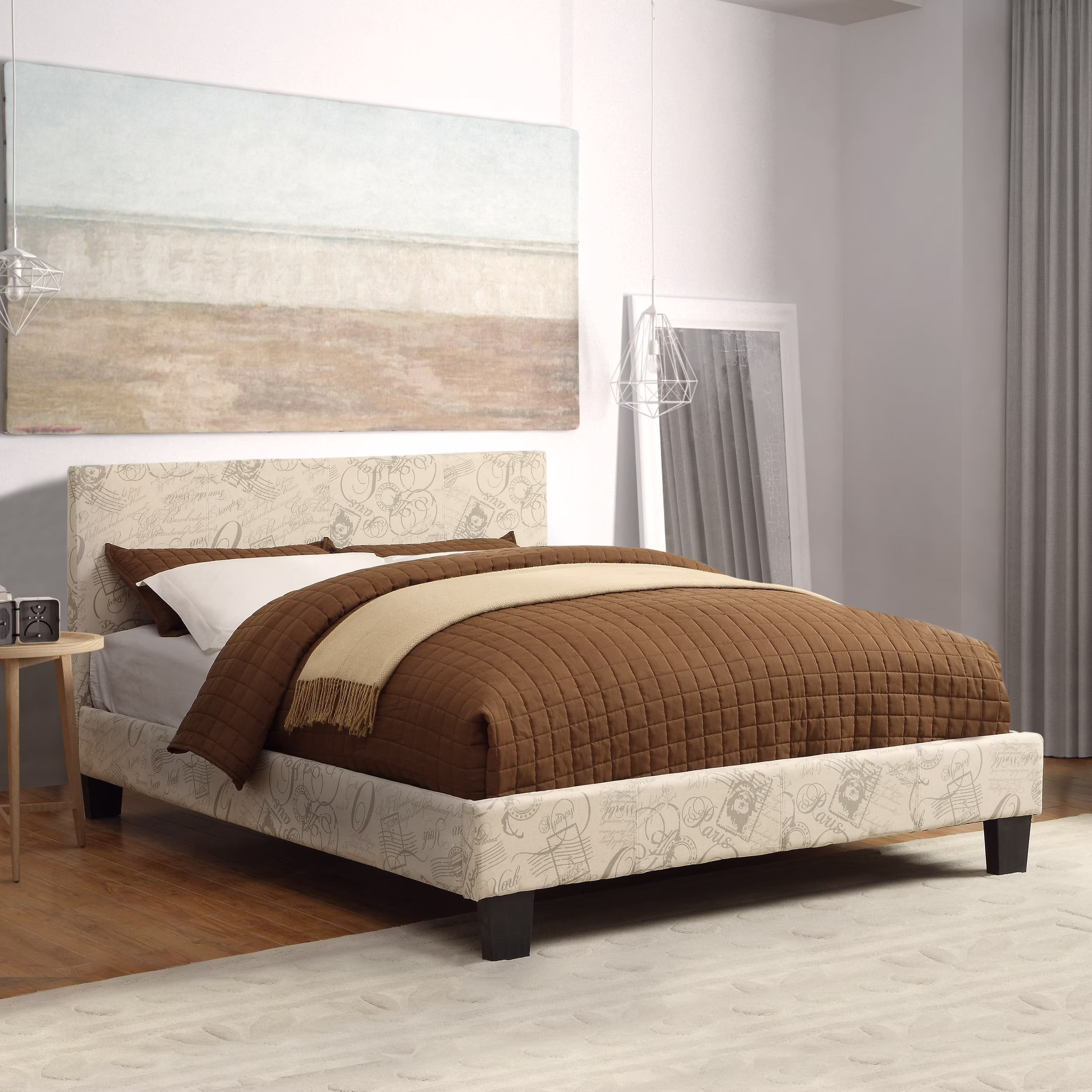 Anita III Contemporary Ivory Fabric Upholstered Platform Kids Bed Full