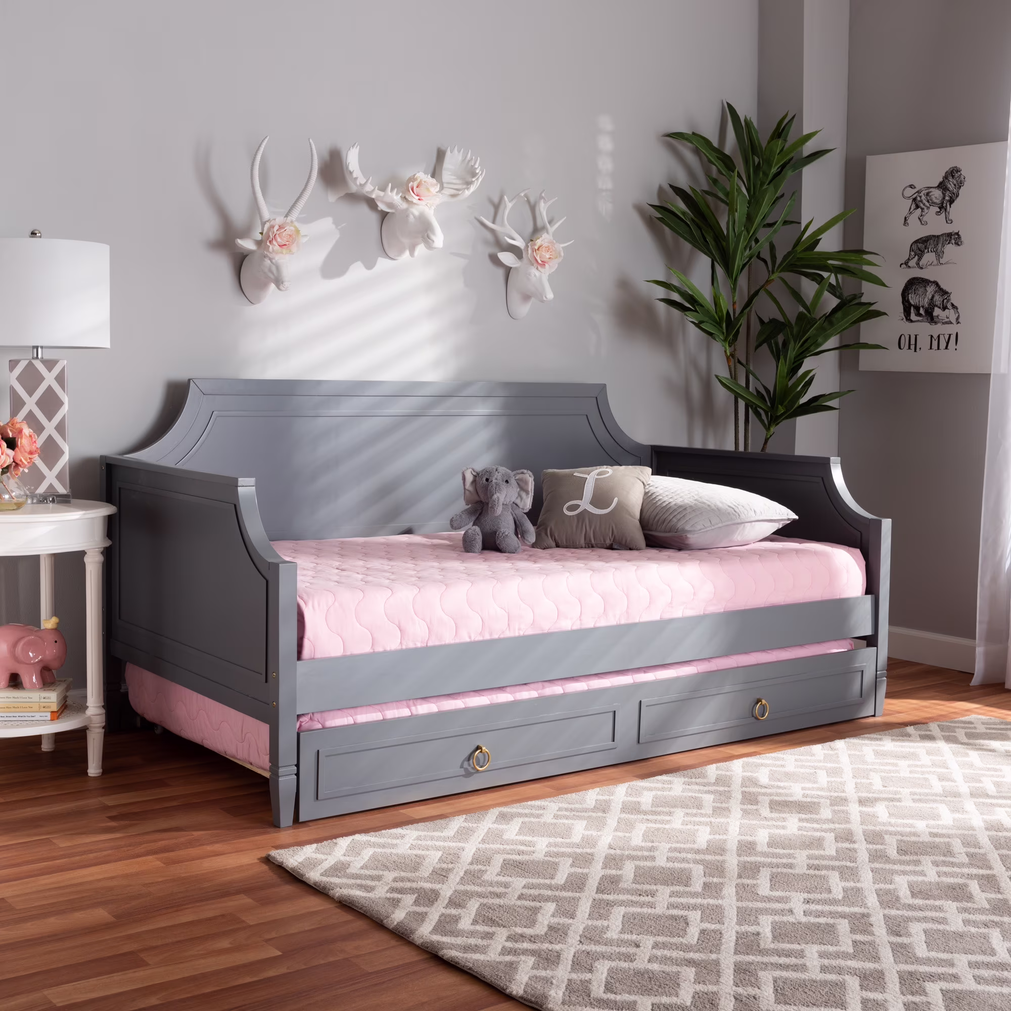 Baxton Studio Mariana Classic and Traditional Grey Finished Wood Full Size Daybed with twin Size Trundle