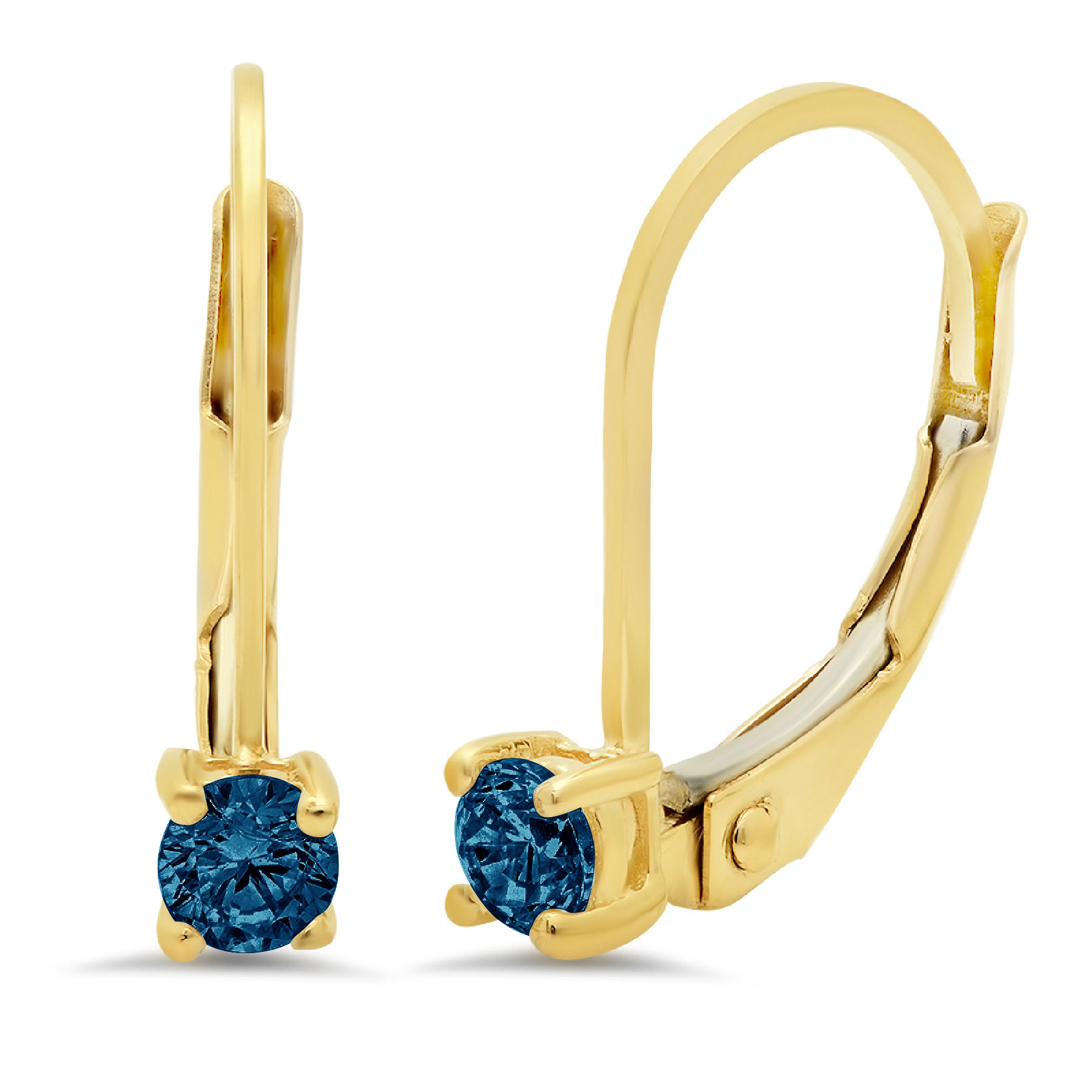 Clara Pucci 0.2 ct Brilliant Round Cut Drop Dangle VVS1 Genuine Conflict free Blue Natural London Blue Topaz Real Stamped Solid 18K Yellow Gold Earrings Lever Back