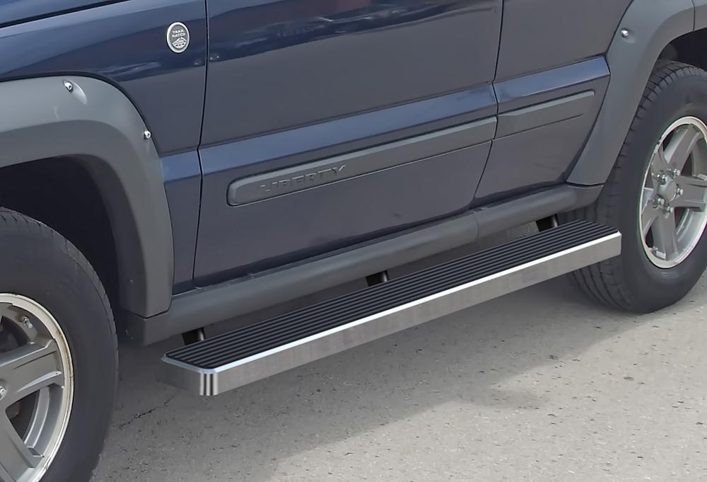 2002-2007 Jeep Liberty (Without Mudflaps,Factory Rock Rails Must Be Removed If Equipped And Cannot Be Reinstalled) Hairline Finish 5 Inch Door to Door Side Bar Side Step Running Board