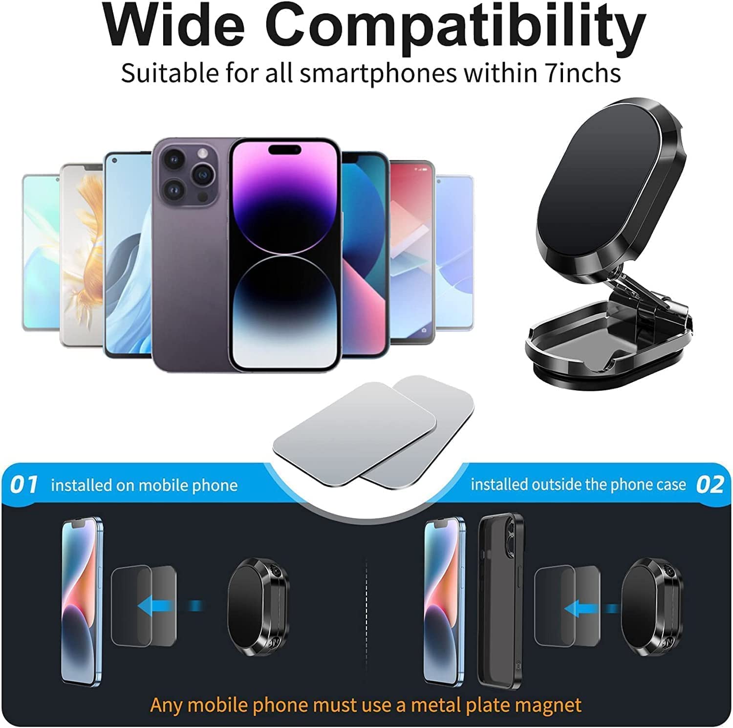 2023 NEW Rippoco Phone Holder,Rippoco Alloy Folding Magnetic Car Phone Holder,Goodnessk Car Phone Holder,Nitte Metal Folding Car Phone Holder,Rippoco Phone Mount (2Black)