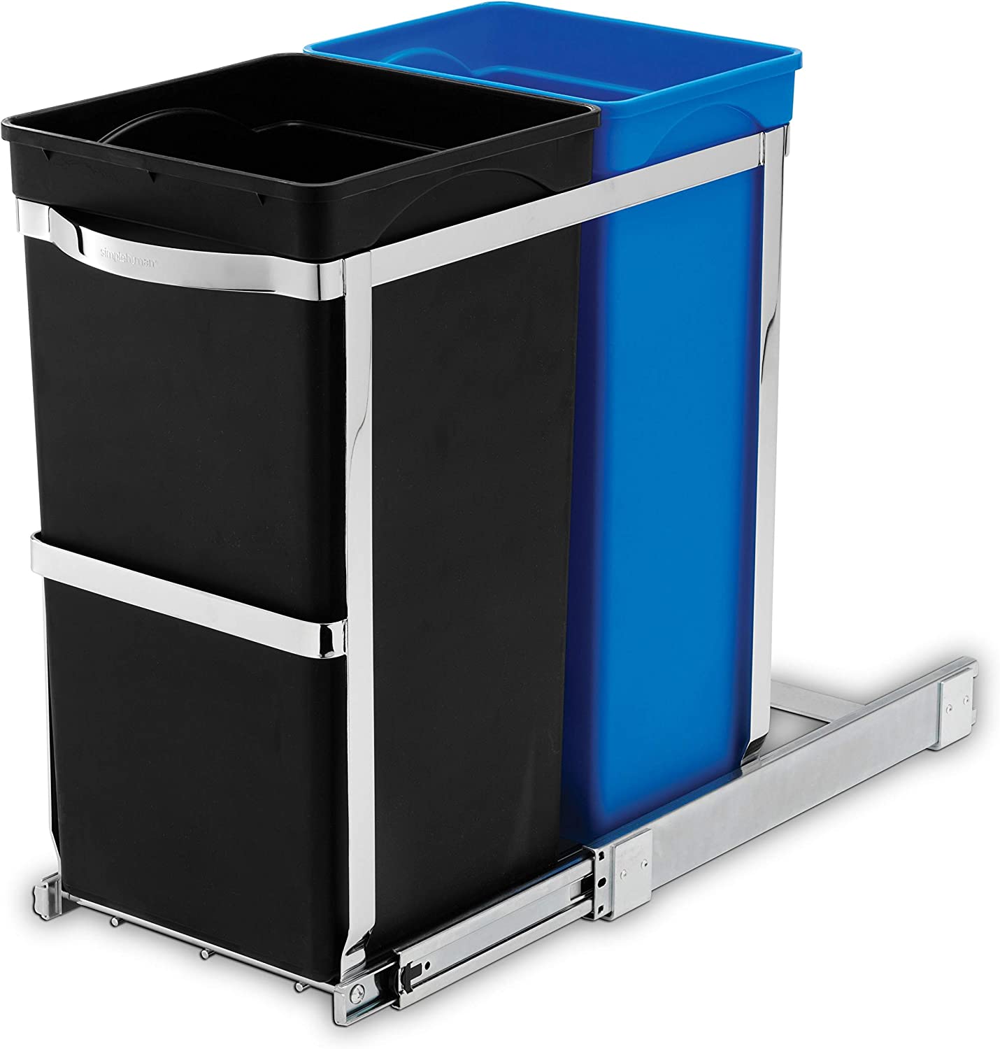 35 Liter / 9.3 Gallon Dual Compartment Under Counter Kitchen Cabinet Pull-Out Recycling Bin and Trash Can