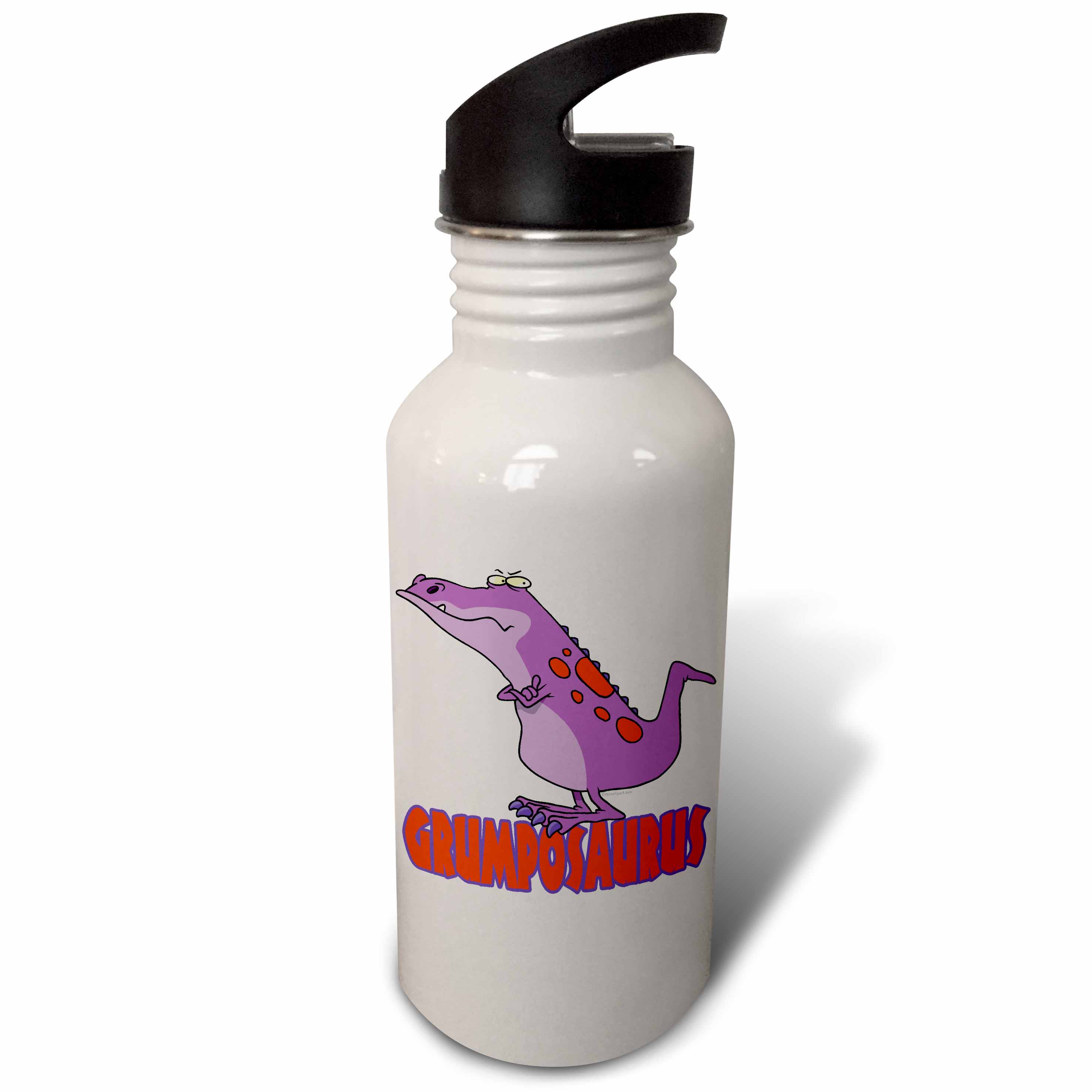 3dRose Grumposaurus Grumpy Dinosaur Dino, Sports Water Bottle, 21oz