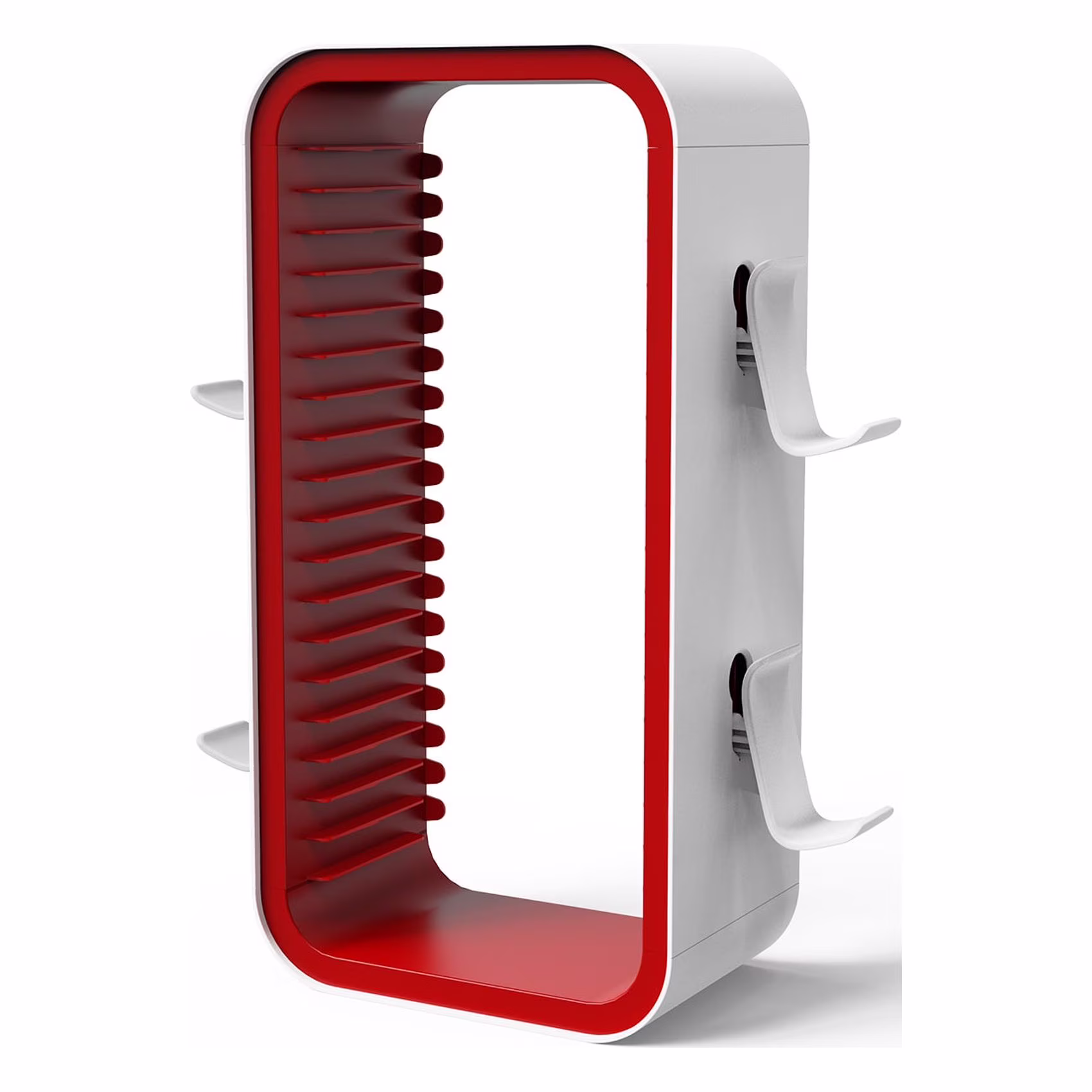 Game Disc Tower with 18 Compartments, Game Storage Rack Holder, Space-Saving Universal Game Disc Tower with Large Capacity, 4 Game Controller Hook for Xbox PS4 PS5 Switch-Red White