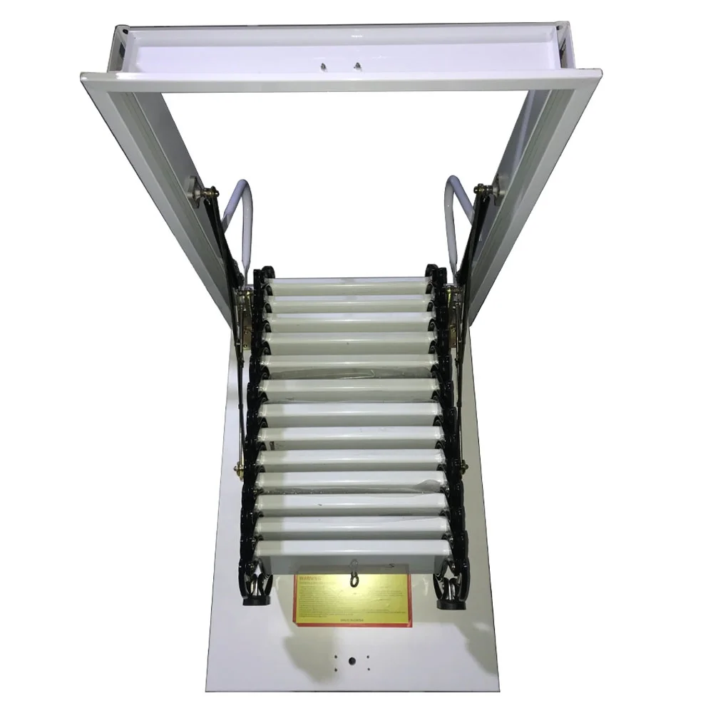 Techtongda Black and White Loft Wall Ladder Stairs Attic Ceiling Ladder Telescopic Folding Ladder 13 Steps Al-Mg Alloy