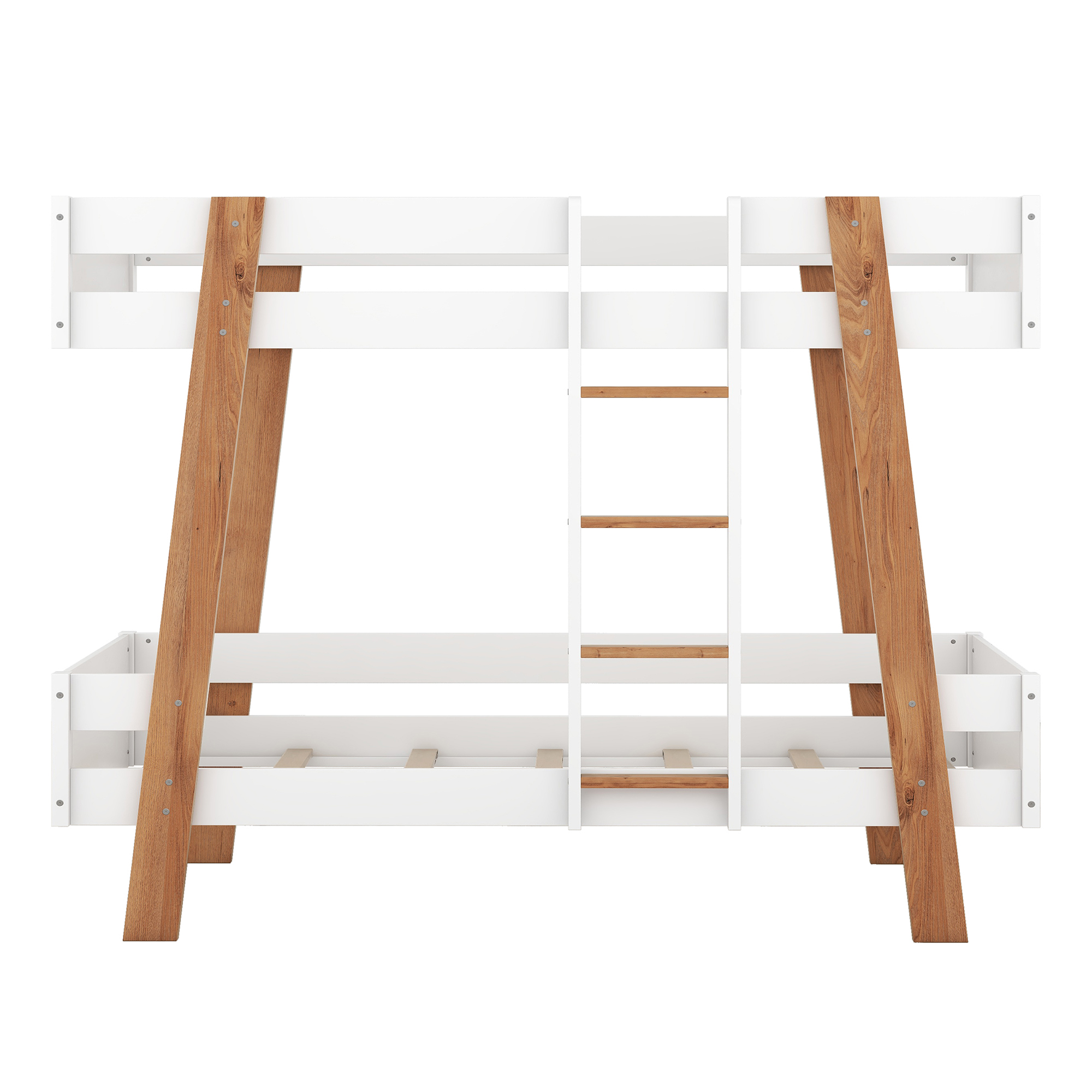 Euroco Wood Twin over Twin Bunk Bed, Inclined Bunk Bed Frame, No Box Spring Needed, White