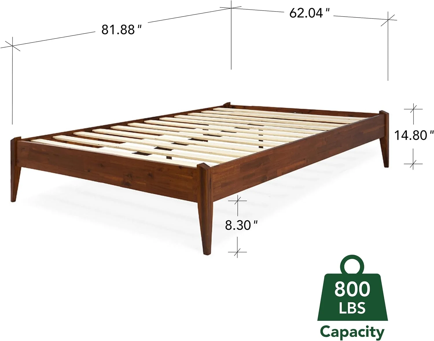 OUWI Dinkee 15-Inch Solid Wood Queen Platform Bed Frame - Japanese Joinery, Minimalist Style - Wood Slats, Easy Assembly, No Box Spring Needed - Chocolate