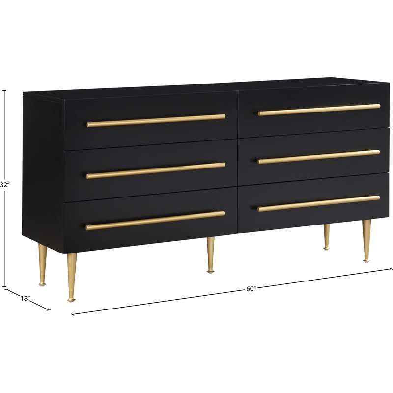 Meridian Furniture Marisol Black Dresser with Gold Metal Legs and Handle