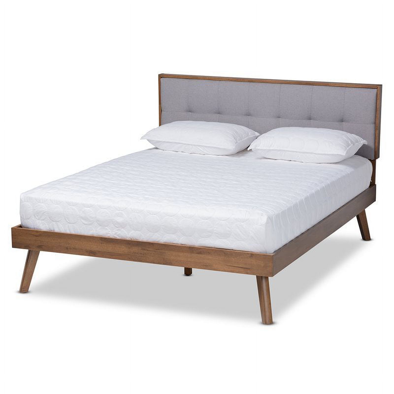 Bowery Hill Mid-Century Fabric King Size Platform Bed in Light Gray/Walnut Brown