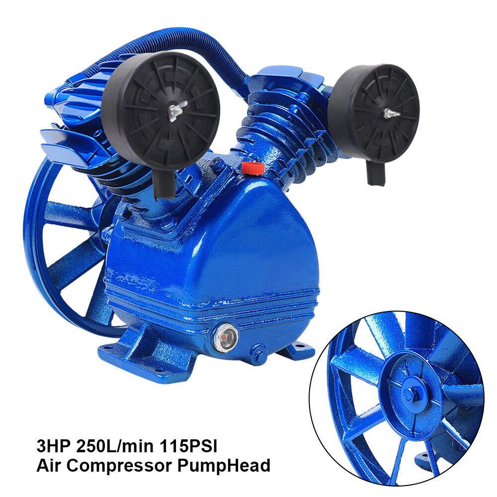 3HP 2200W V Style Twin Cylinder Air Compressor Pump Head Single Stage Replace