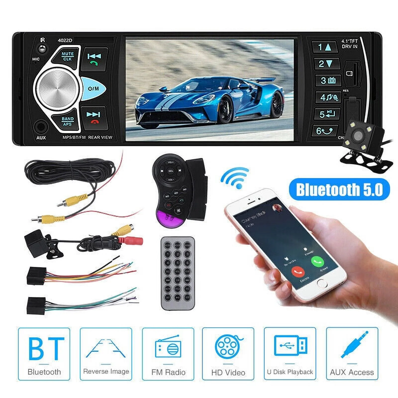 4.1 inch Car Radio Player FM Radio Music Display 1080P High Definition Display USB MP5 Player with Remote Control