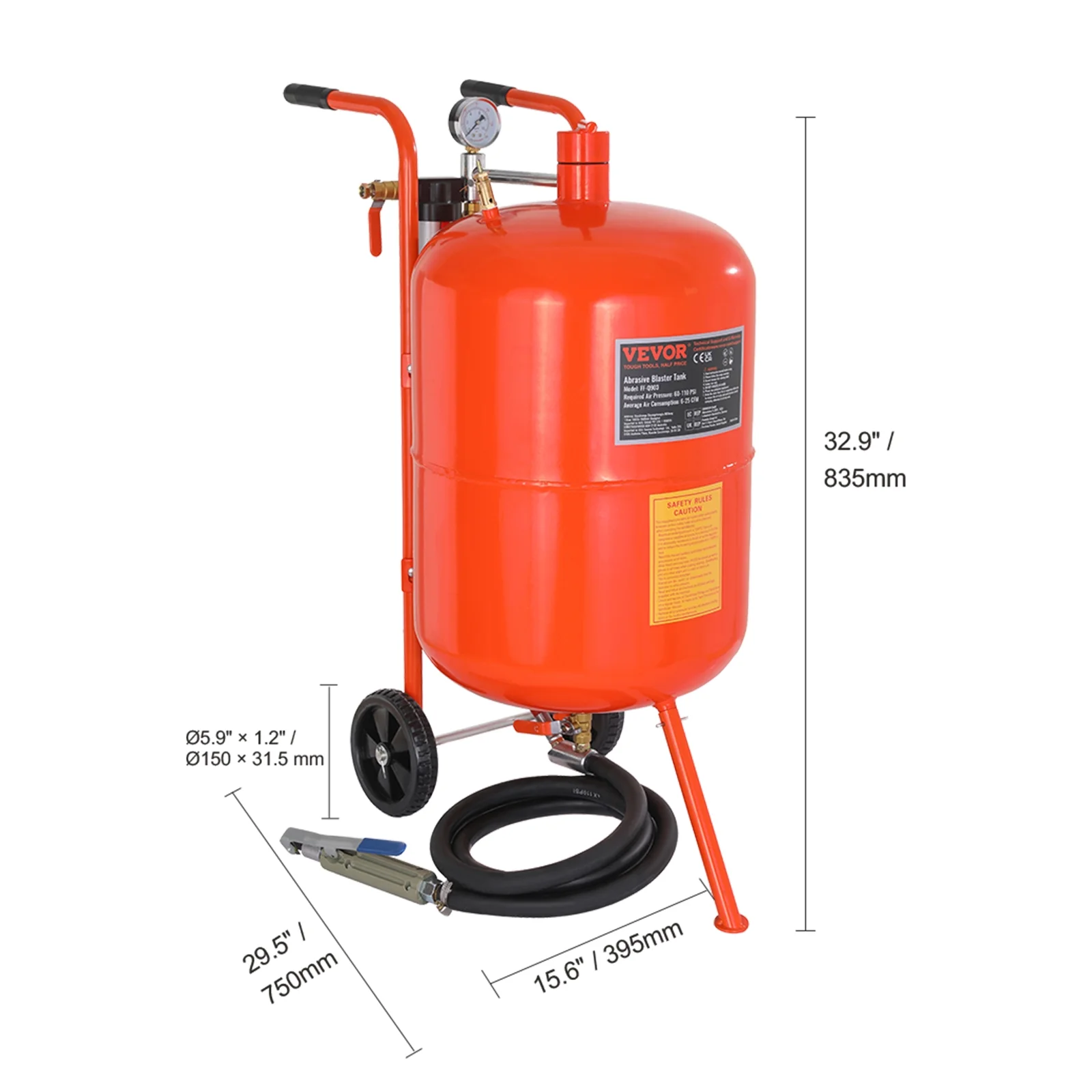 SKYSHALO 20 Gallon Sand Blaster 60-110 PSI High Pressure Sandblaster with 4 Nozzles