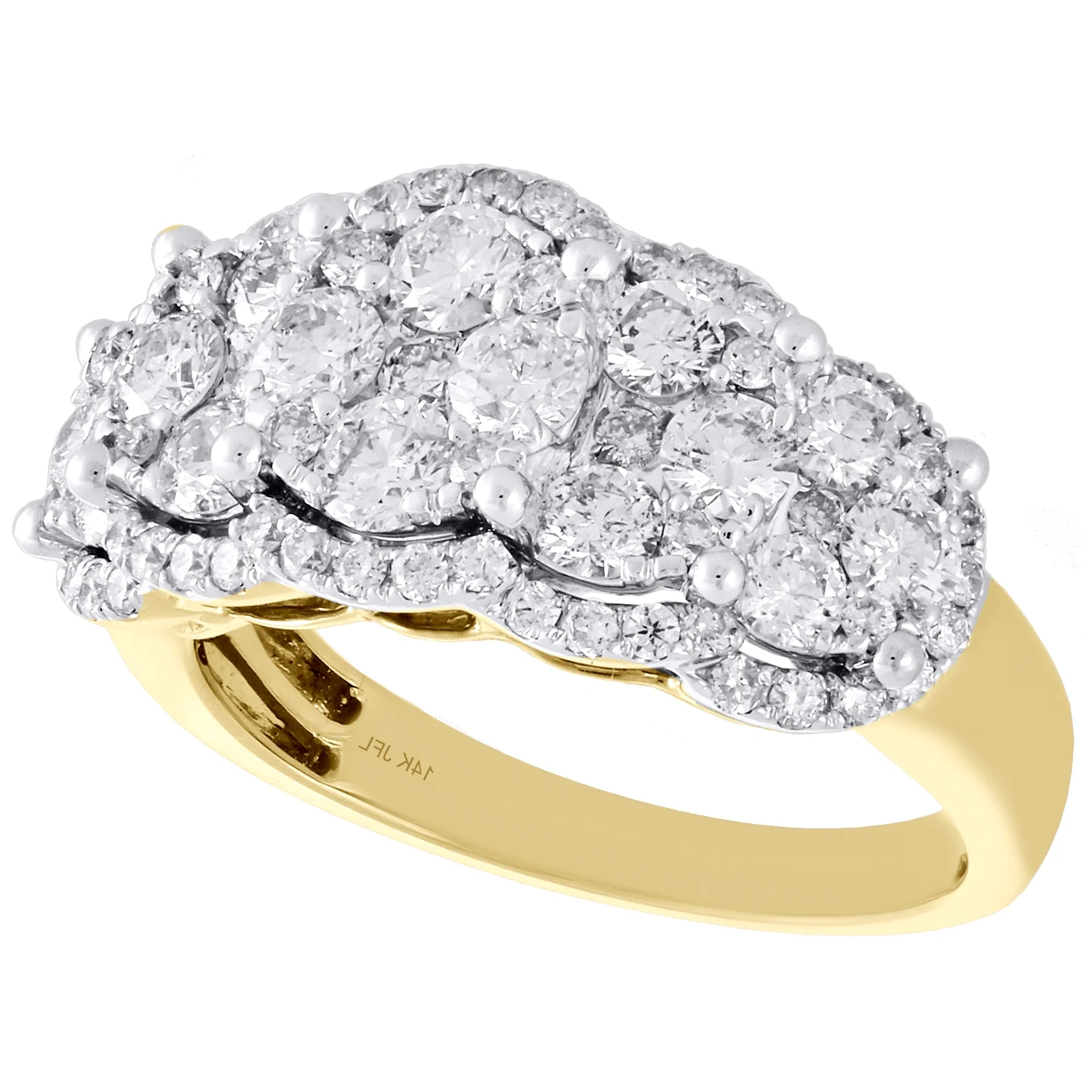 14K Yellow Gold Diamond Flower Cluster Ladies Anniversary Ring Wedding Band 2 Ct