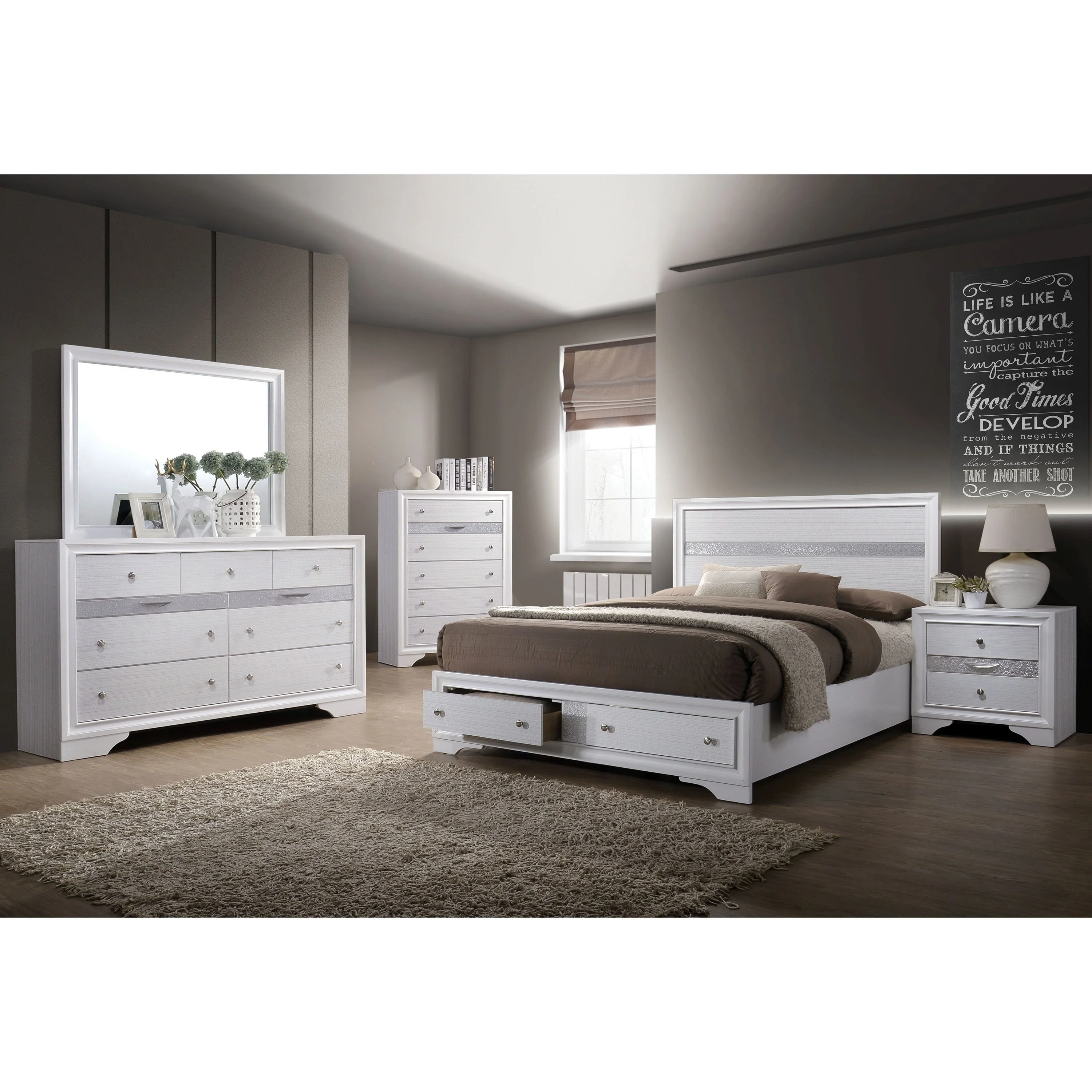 Furniture of America  Relo Modern White Solid Wood 2-Drawer Storage Bed Queen