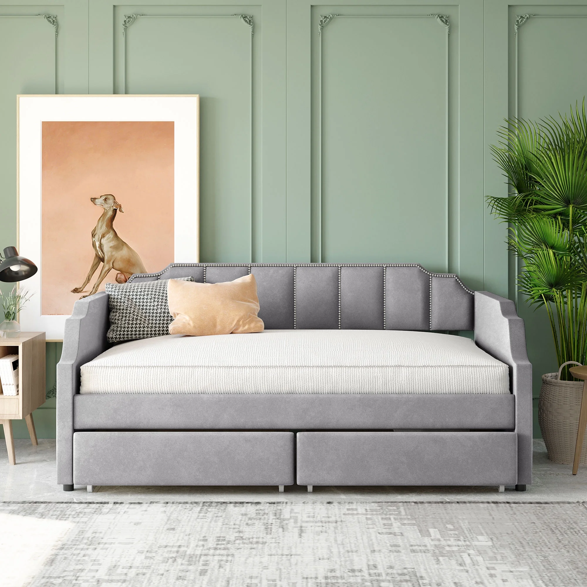 Nestfair Gray Twin Size Upholstered Daybed with Drawers