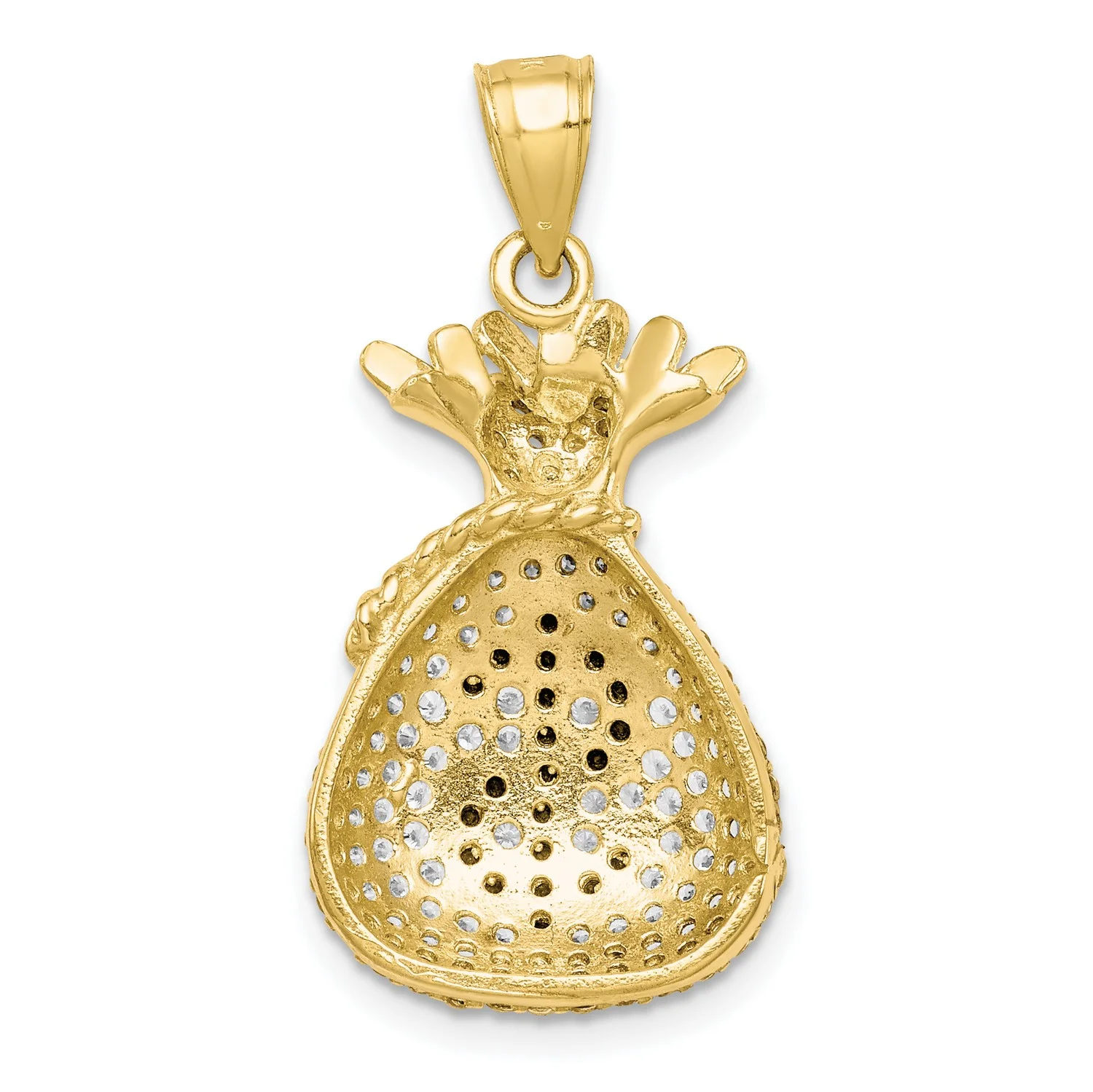 Black and Clear CZ Micro Pave Money Bag Pendant In Real 10k Yellow Gold
