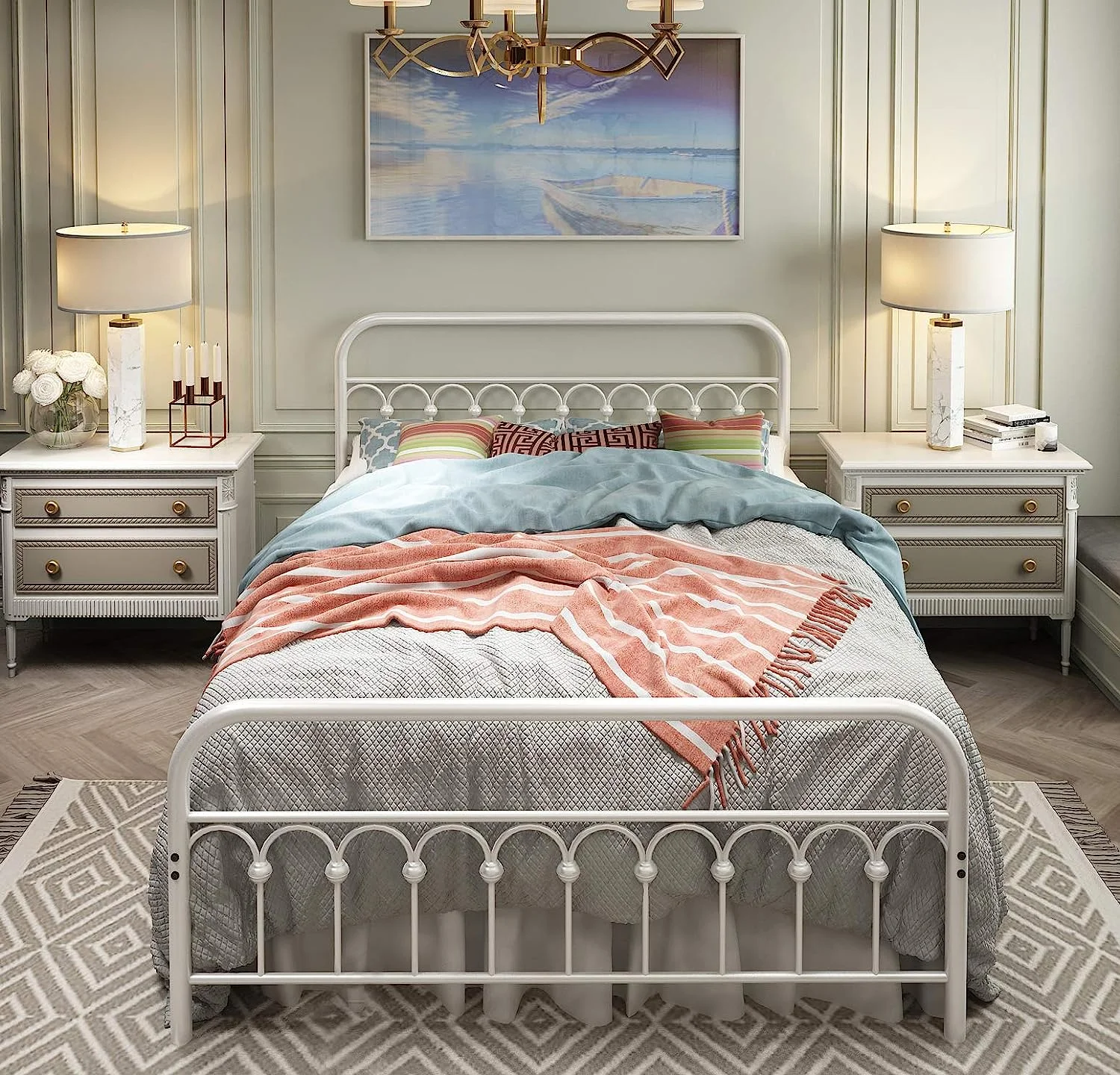 Metal Bed Frame Full Size with Vintage Headboard and Footboard Platform Base Wrought Iron Bed Frame (Full Black)