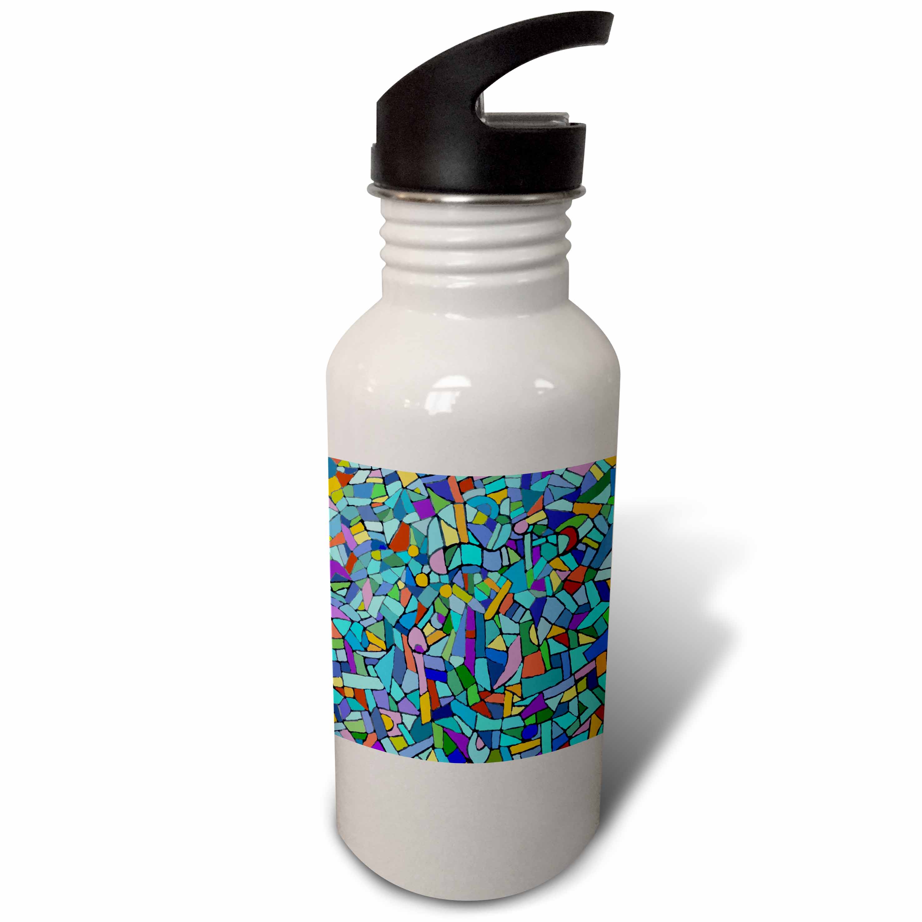Bright Vibrant and Colorful Blue Gaudi inspired mosaic pattern - stain glass like - multicolored 21 oz Sports Water Bottle wb-58376-1