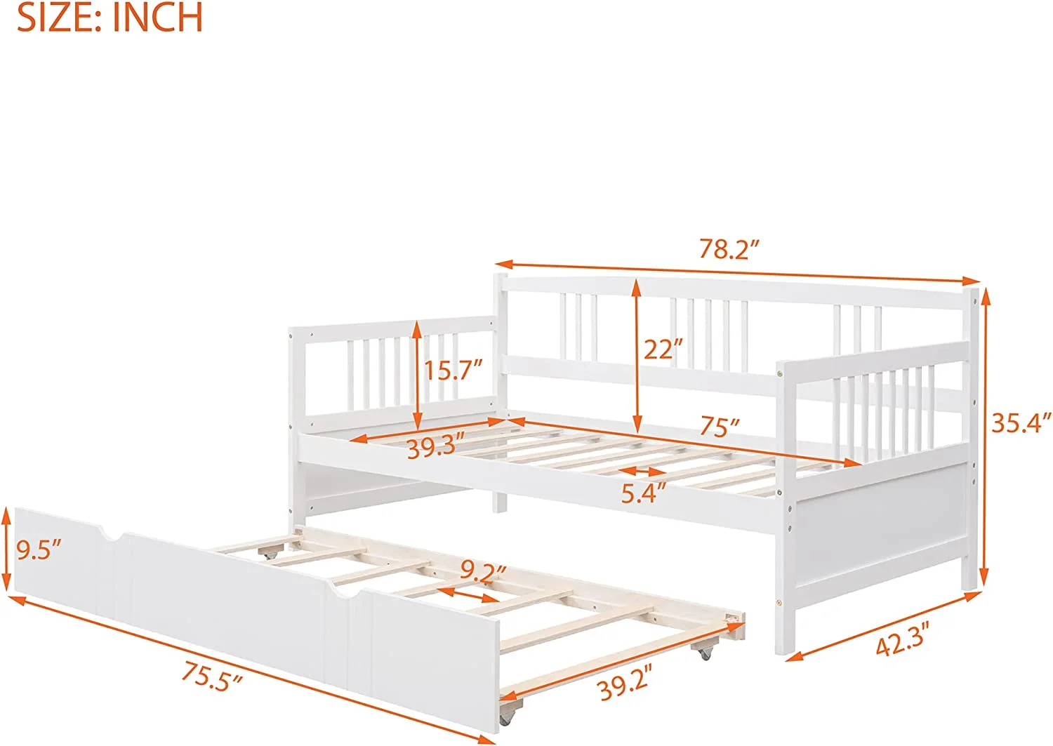Size Daybed Wih rudle Wood Frame For Kids ees Guess. o Box Sprig eeded, Bedroom Livig Room Furiure (Whie) +rudle
