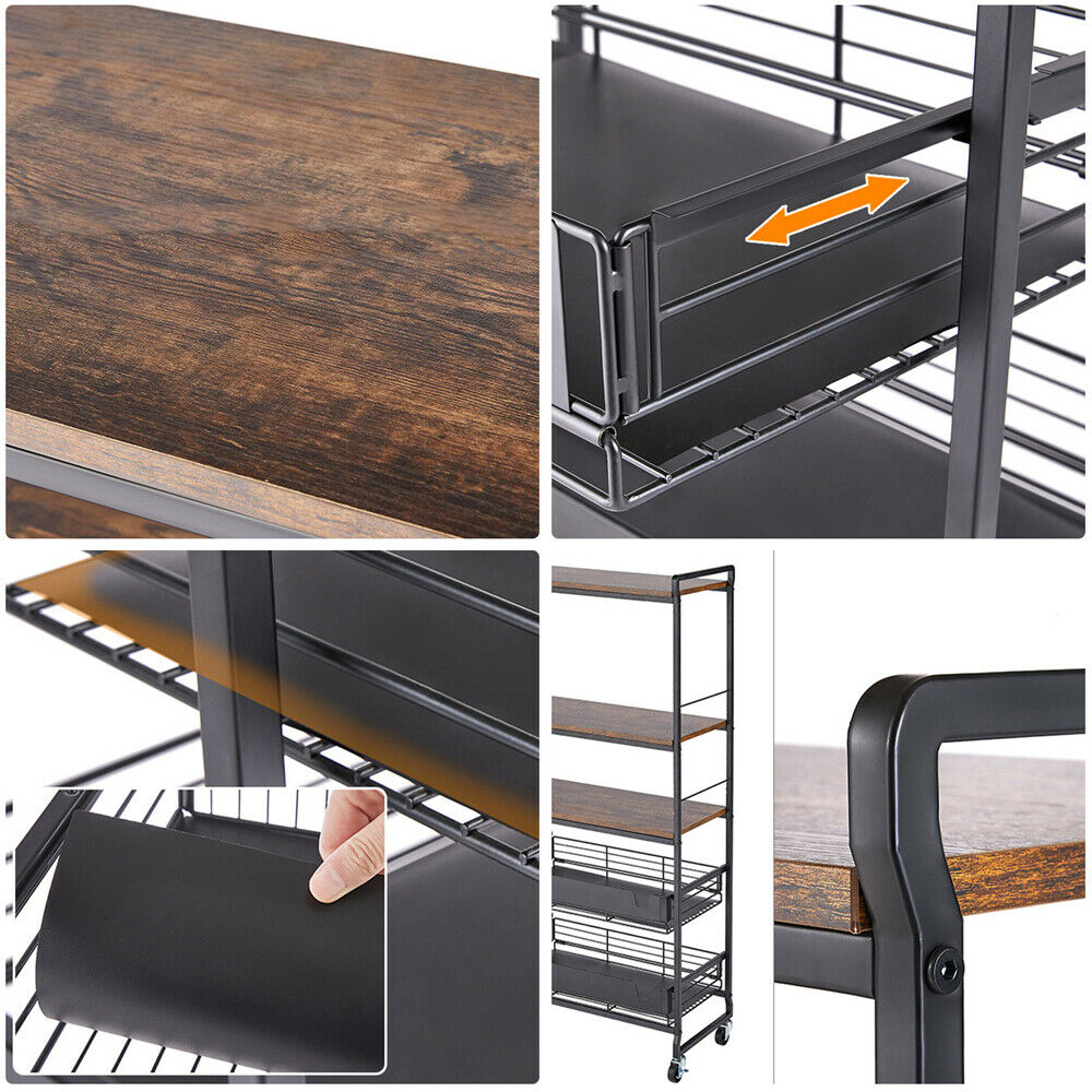 5-Tier Movable Bakers Racks Microwave Cart fit Kitchens  Heavy Duty Appliances