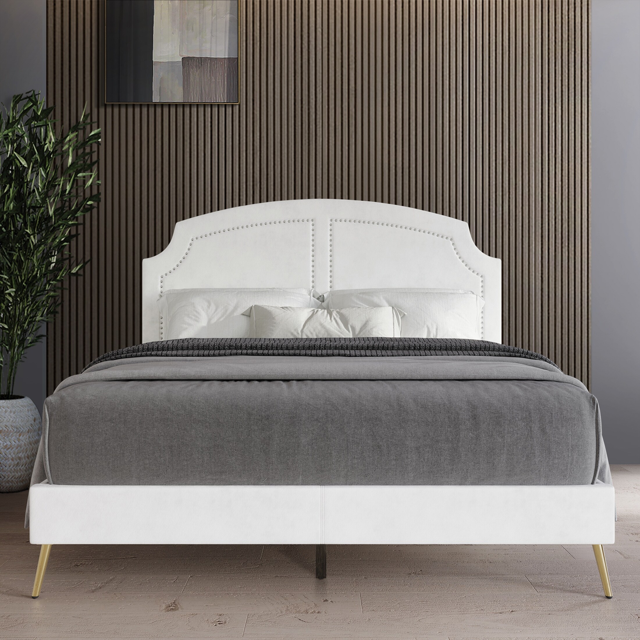 CraftPorch  Modern Minimalist Style Velvet Upholstered Bed Frame Queen
