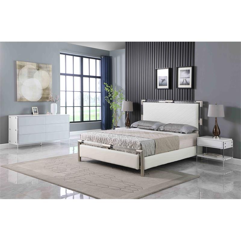 Milan Barry Collection Gloss White Wood & Acrylic King-size 3-Piece Bedroom Set