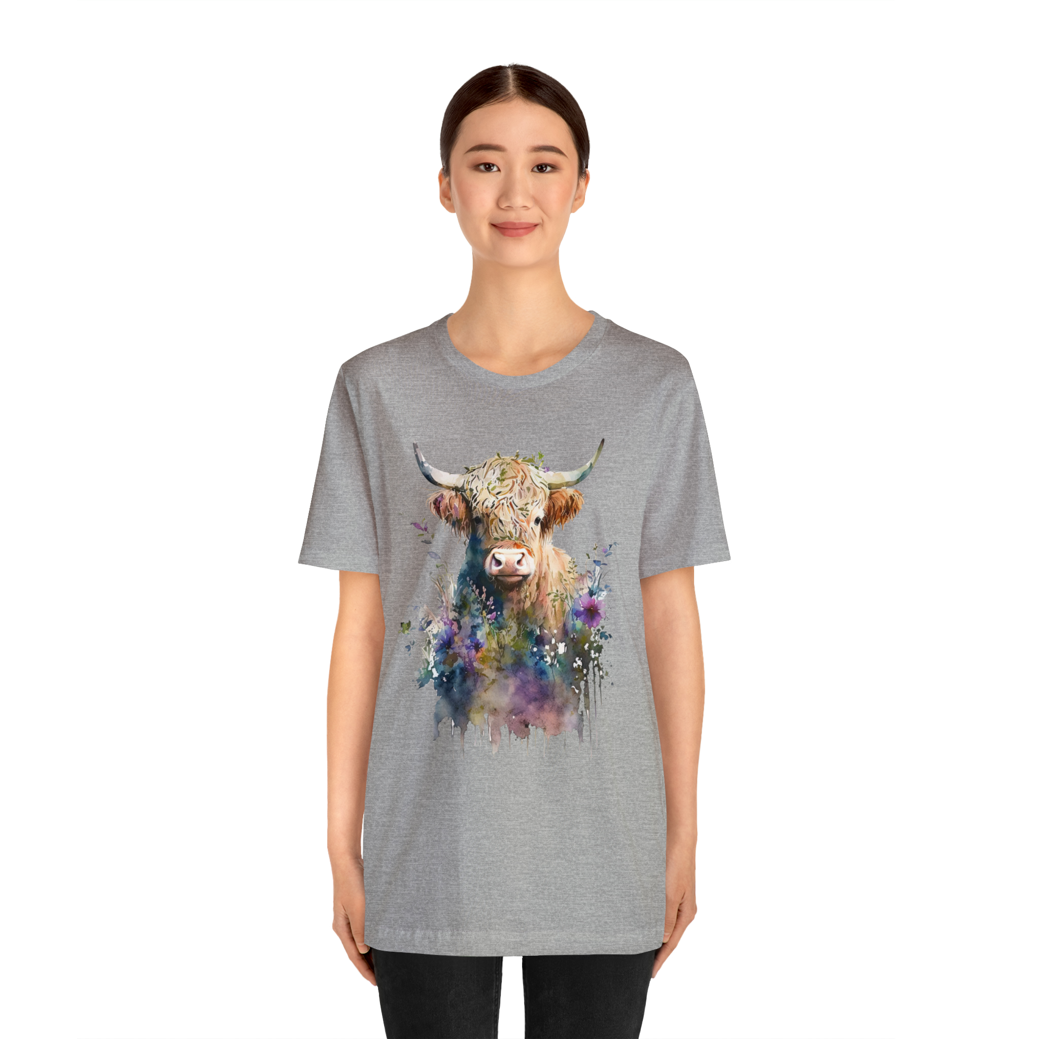 Women's Cute Highland Cow Shirt Highland Heifer Watercolor Design