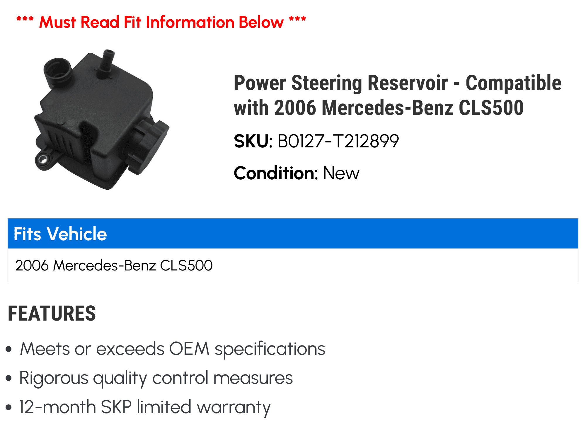Power Steering Reservoir - Compatible with 2006 Mercedes-Benz CLS500