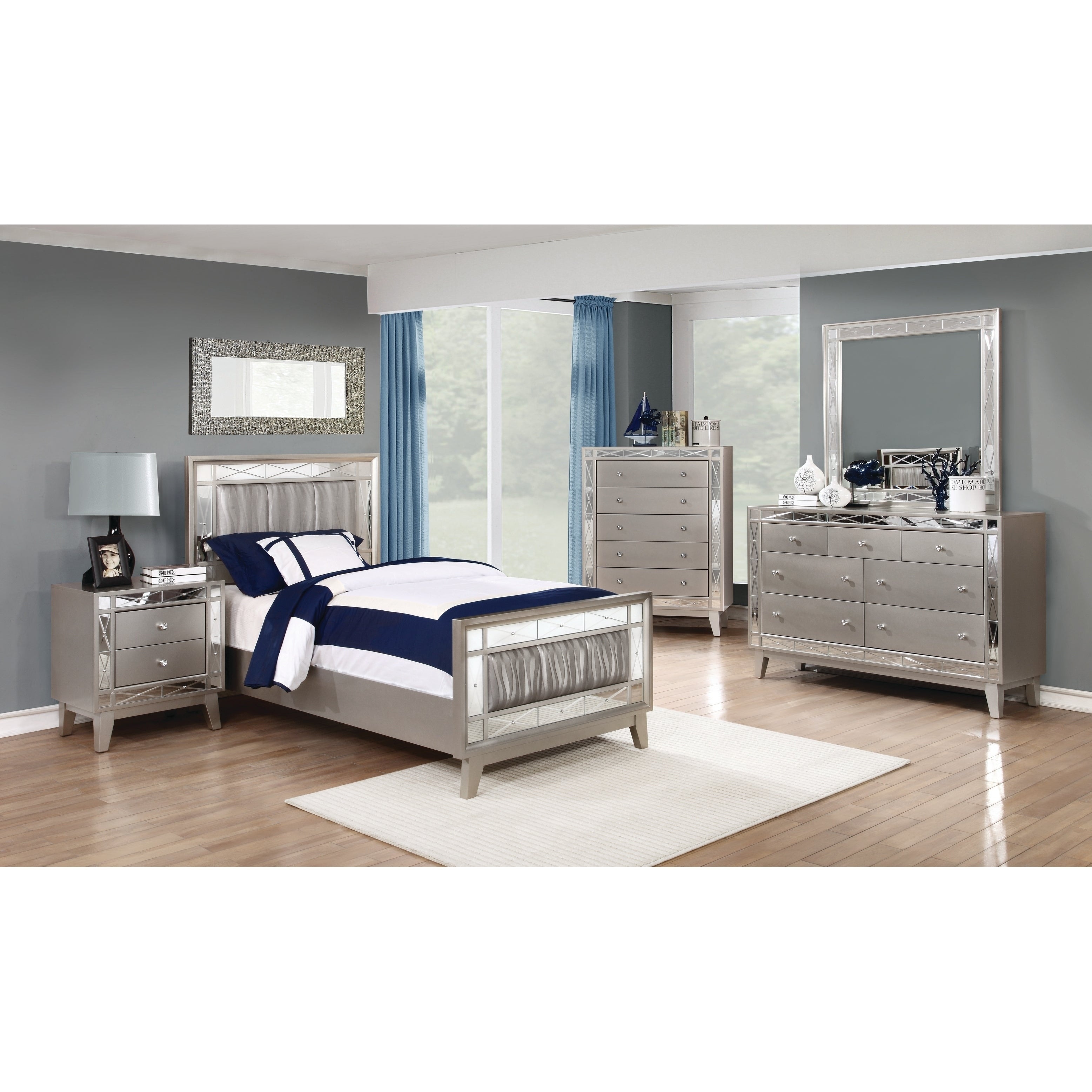 Coaster  Furniture Leighton Metallic Mercury 4-piece Upholstered Bedroom Set Twin