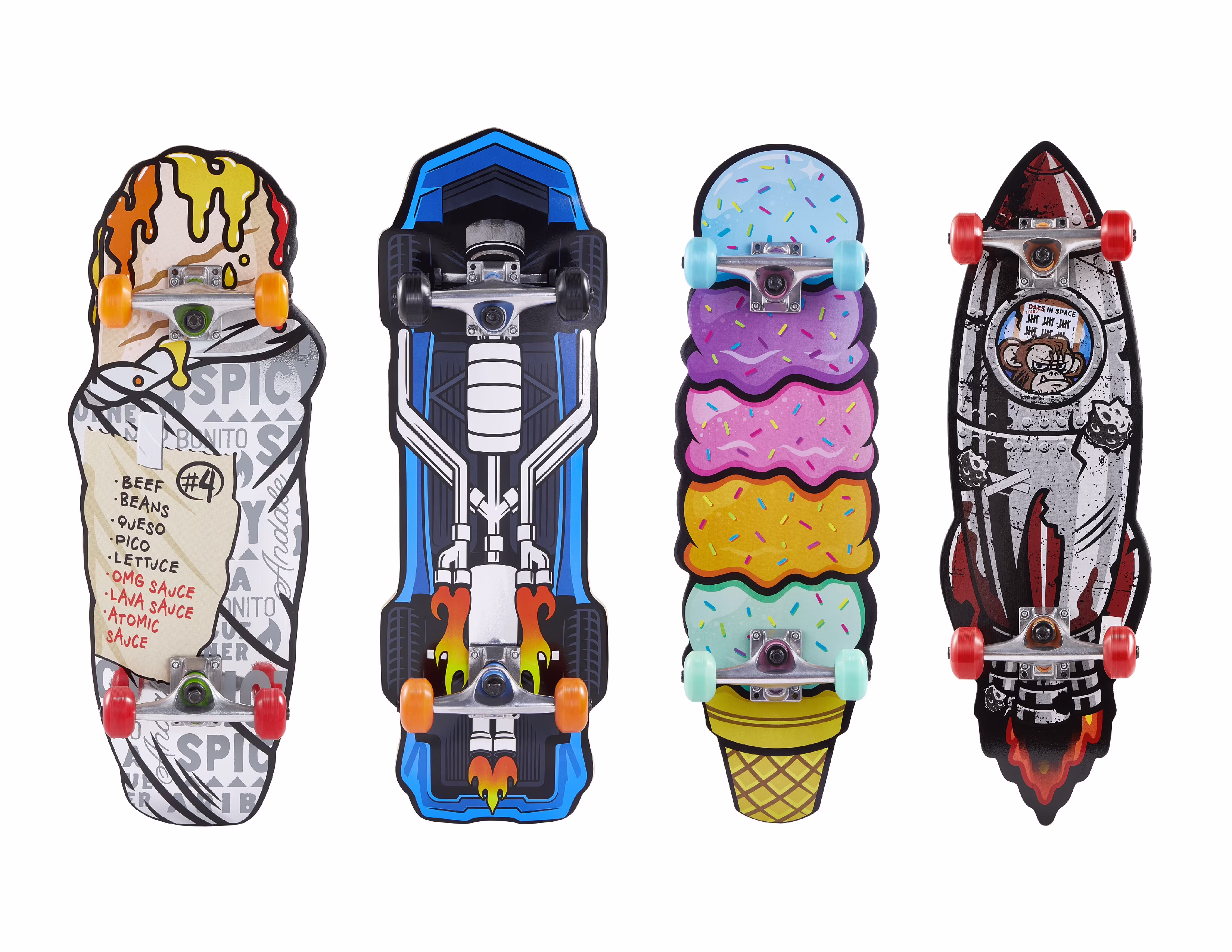 Voyager Shaped Complete Skateboard, Burrito Shape Beginner Skateboard for Kids with Pro Aluminum Trucks