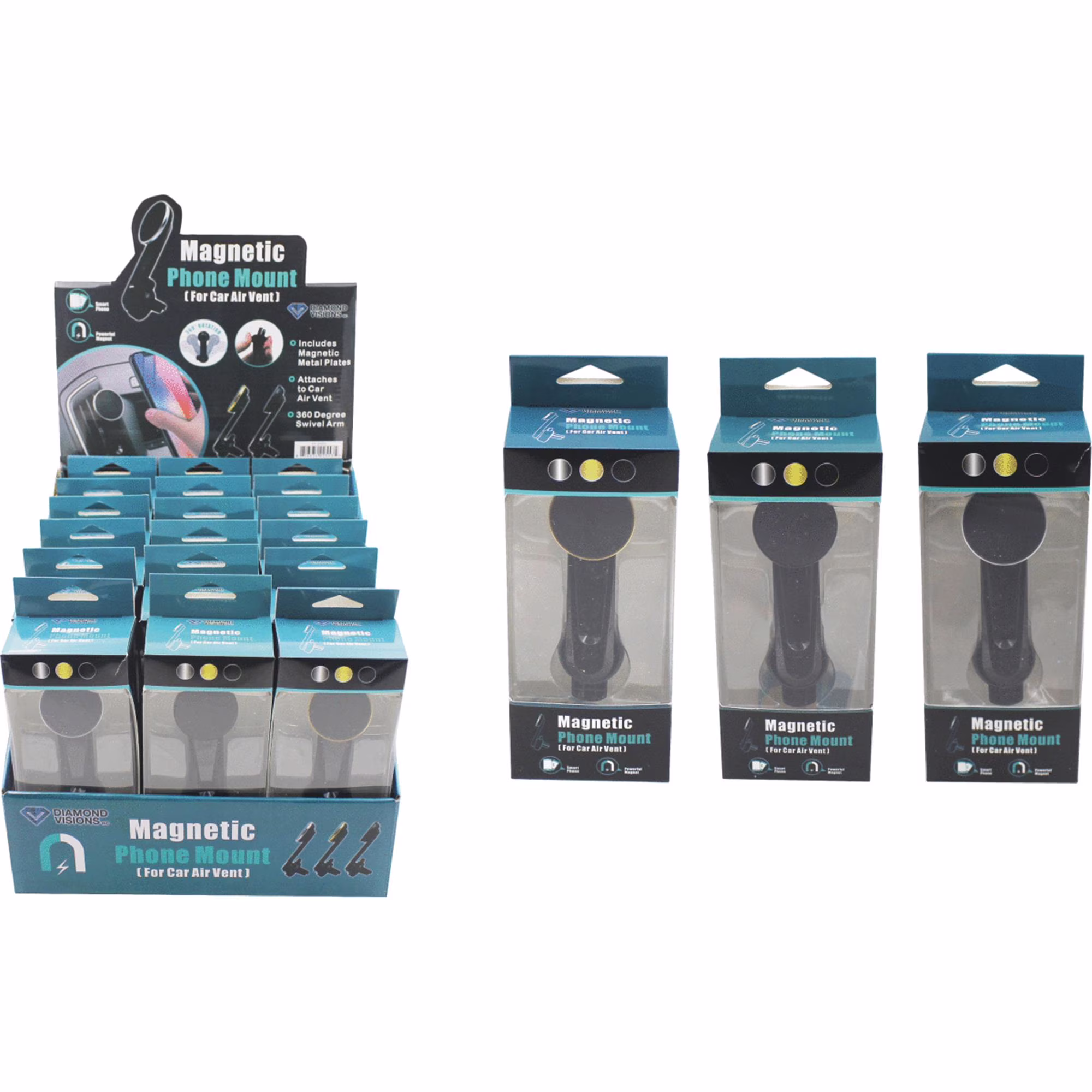 Diamond Visions Vent-Mount Black Magnetic Cell Phone Holder 01-2553 Pack of 18