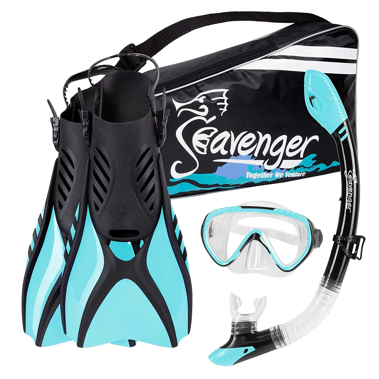 Seavenger Voyager Snorkeling Set | Travel Fins, Snorkel, Mask And Gear Bag For Men And Women (Sky Blue, Small)