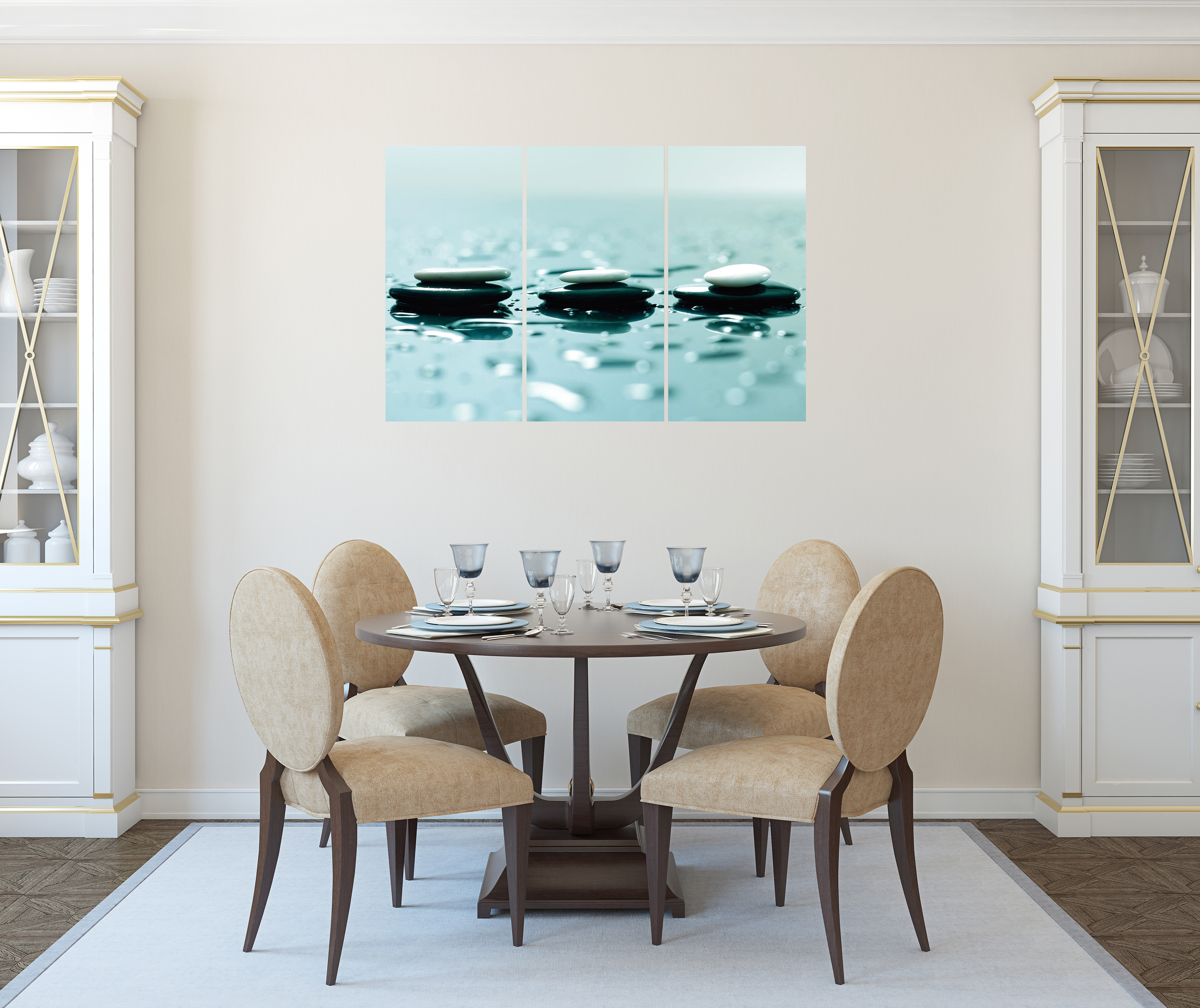 Split Canvas Wall Art Decor - Relaxing Zen Stones Wall Art, 3 Panels Hanging Canvas Art Set - Decorative Wall Art Prints for Living Room, Bedroom, Office, Spa, Home Decor, Painting Gift, 24x36 Inch