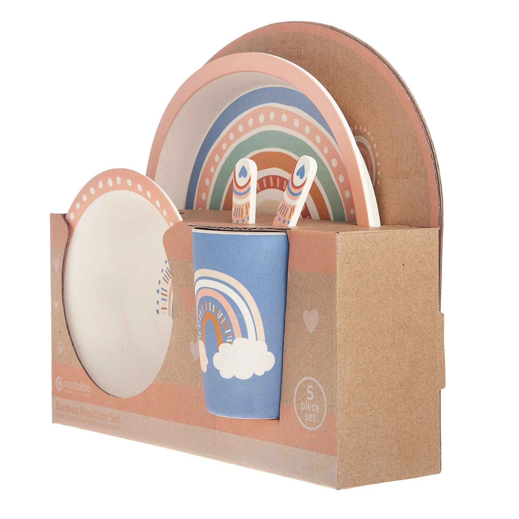Monbebe 5 Piece Bamboo Mealtime Set, Rainbow