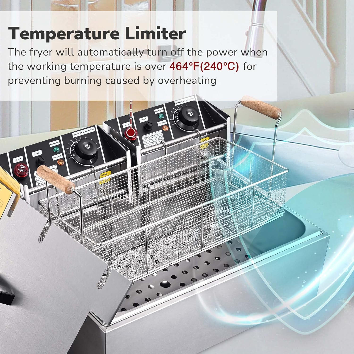 20L Deep Fryer 5000W Electric Coutertop Stailess Steel Sigle Large Tak With Basket For Use