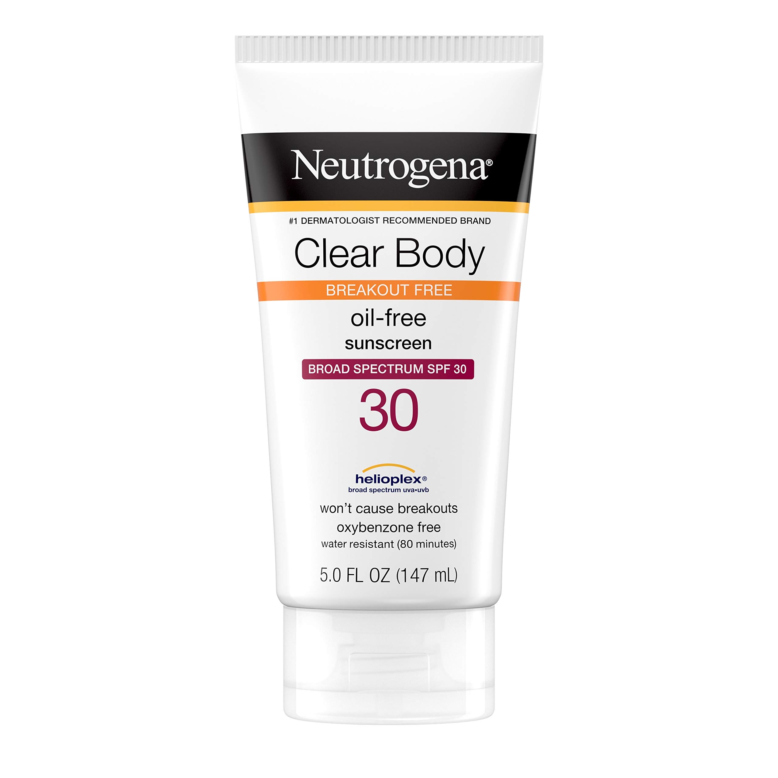 Neutrogena Clear Body Breakout-Free Liquid Sunscreen Lotion For Acneprone Skin, Oil Free Sunscreen, Broad Spectrum Spf 30, Oxybenzone Free, Fragrance Free, Non Comedogenic, Unscented, 5 Fl Oz