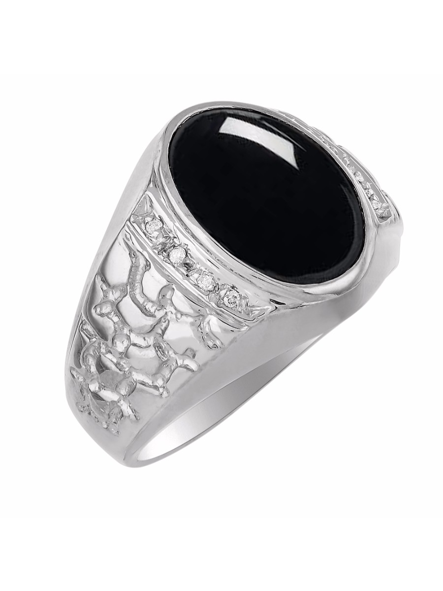 RYLOS Mens Rings Sterling Silver Nugget Ring with Oval Shape Cabochon Gemstone & Genuine Sparkling Diamonds Cabochon Onyx Rings For Men Men's Rings Silver Rings Sizes 8,9,10,11,12,13 Mens Jewelry