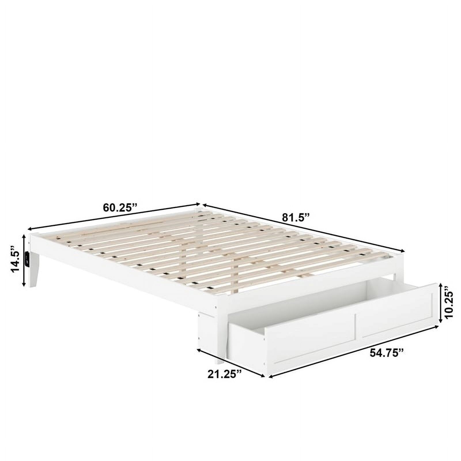 Bowery Hill Modern Solid Wood Queen Bed with Foot Drawer in White