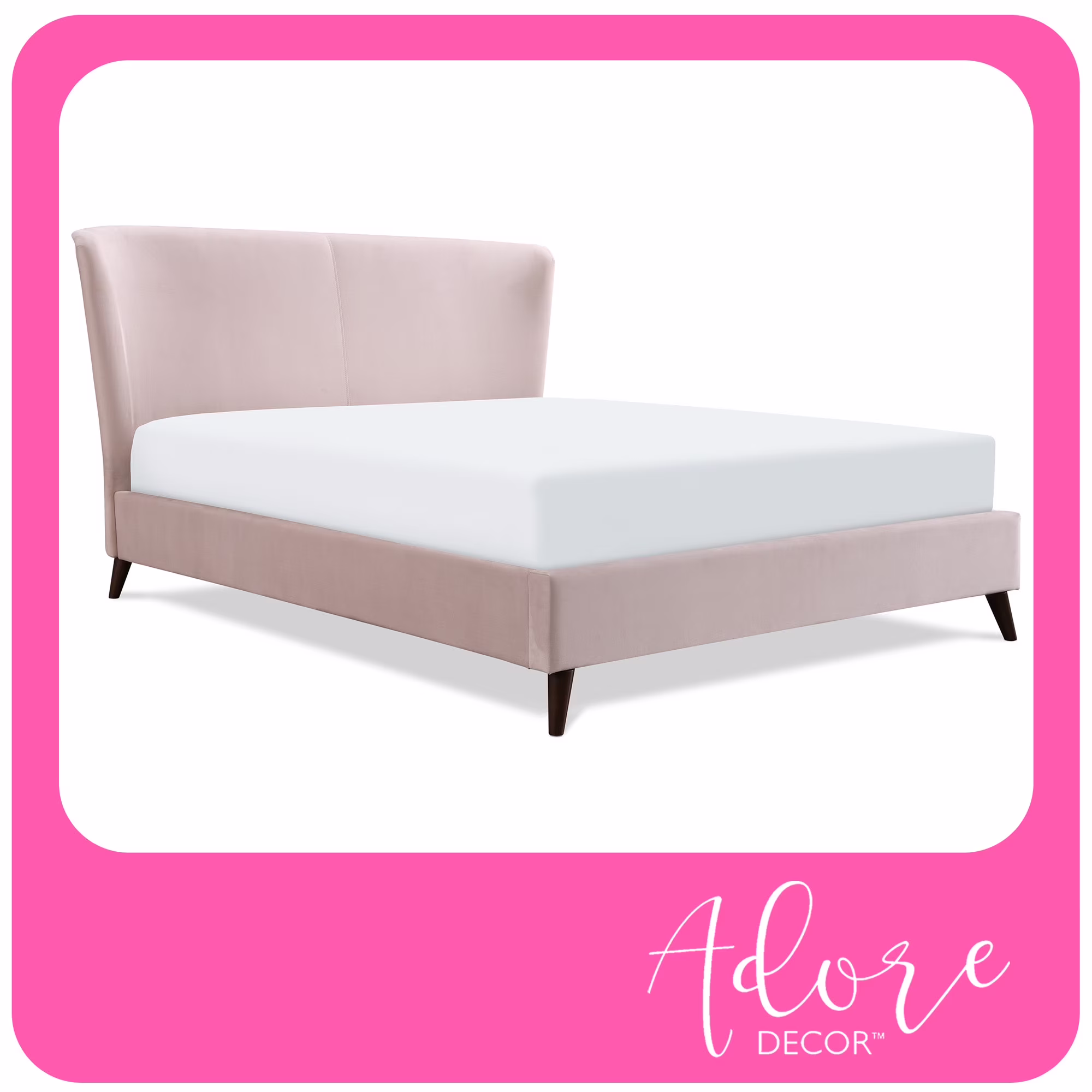 Adore Decor Adele Wingback Upholstered Platform Bed Queen Size Blush Pink