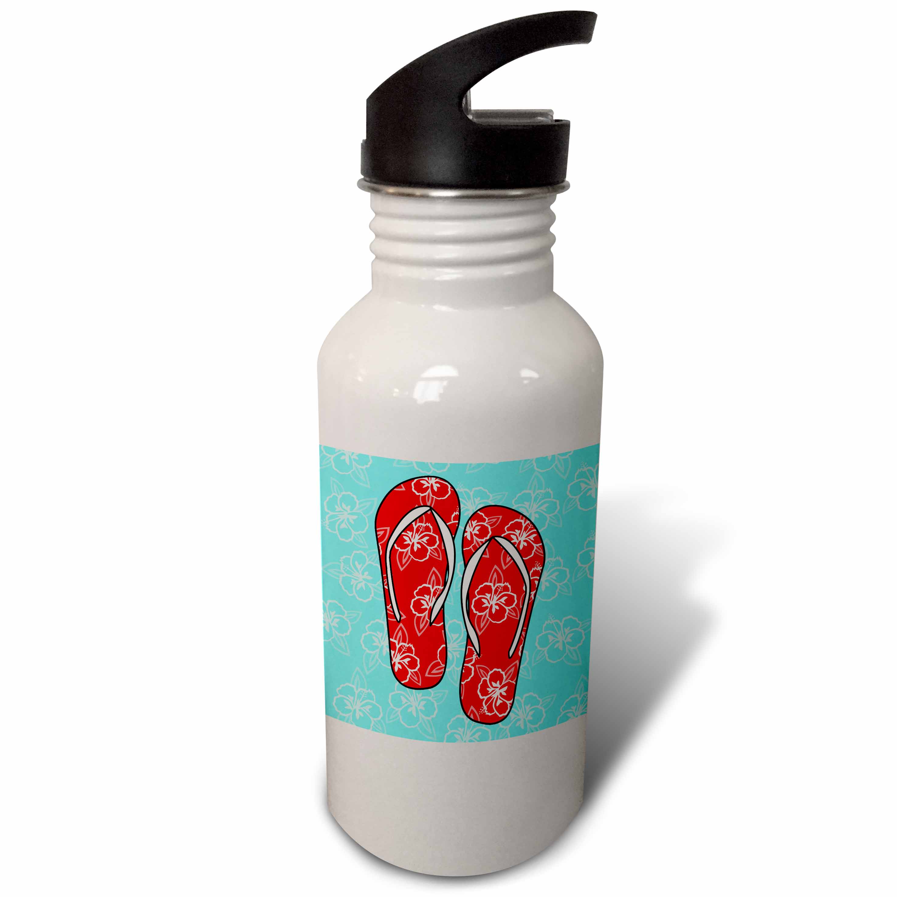 Cute Flip Flops Red Light Blue - Hawaiian Flower 21 oz Sports Water Bottle wb-77532-1