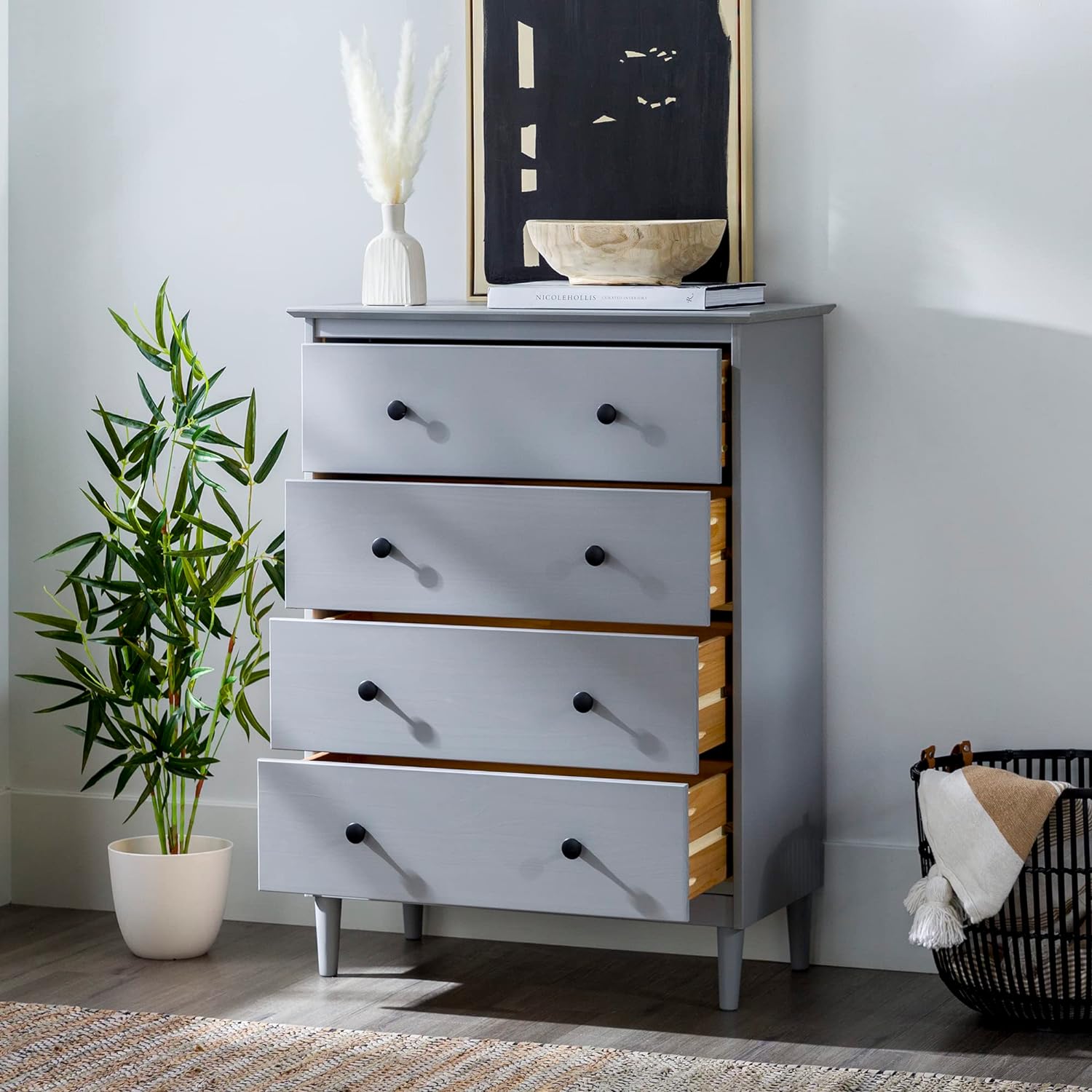 xrboomlife Myron Modern 4-Drawer Solid Wood Dresser  40 Inch  Grey