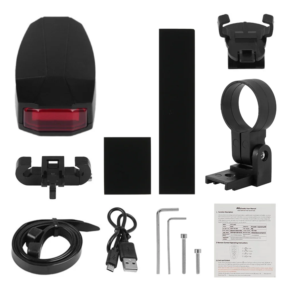 ODOMY USB Rechargeable Key Fob Controlled Bicycle Rear Light Cycling Anti-theft Alarm Warning Light