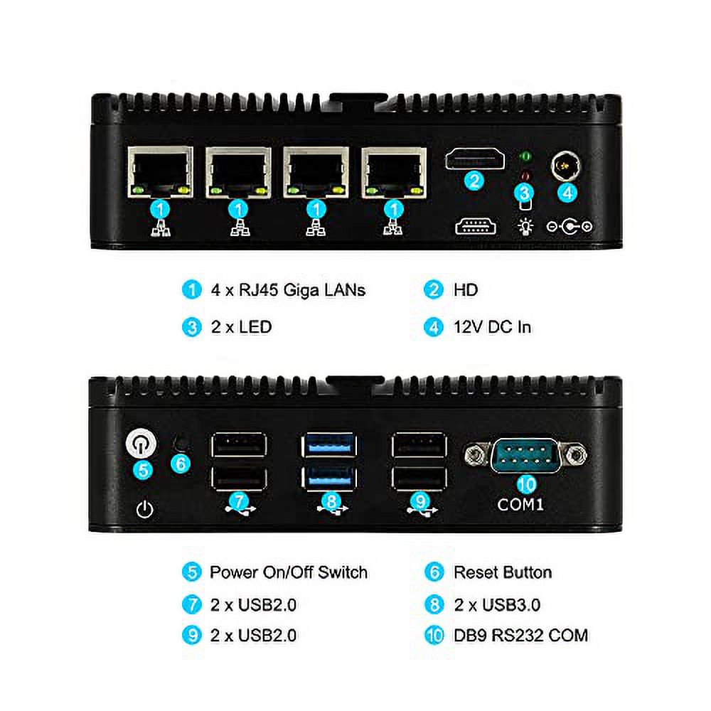 EGSMTPC Router PC,Celeron J4125, 4 xGiga LAN, 2 USB3.0, 4 USB2.0, COM/RS232, HDMI, Fanless,Mini Firewall Appliance Firewall PC (4G RAM 32G SSD WiFi, Celeron J4125)