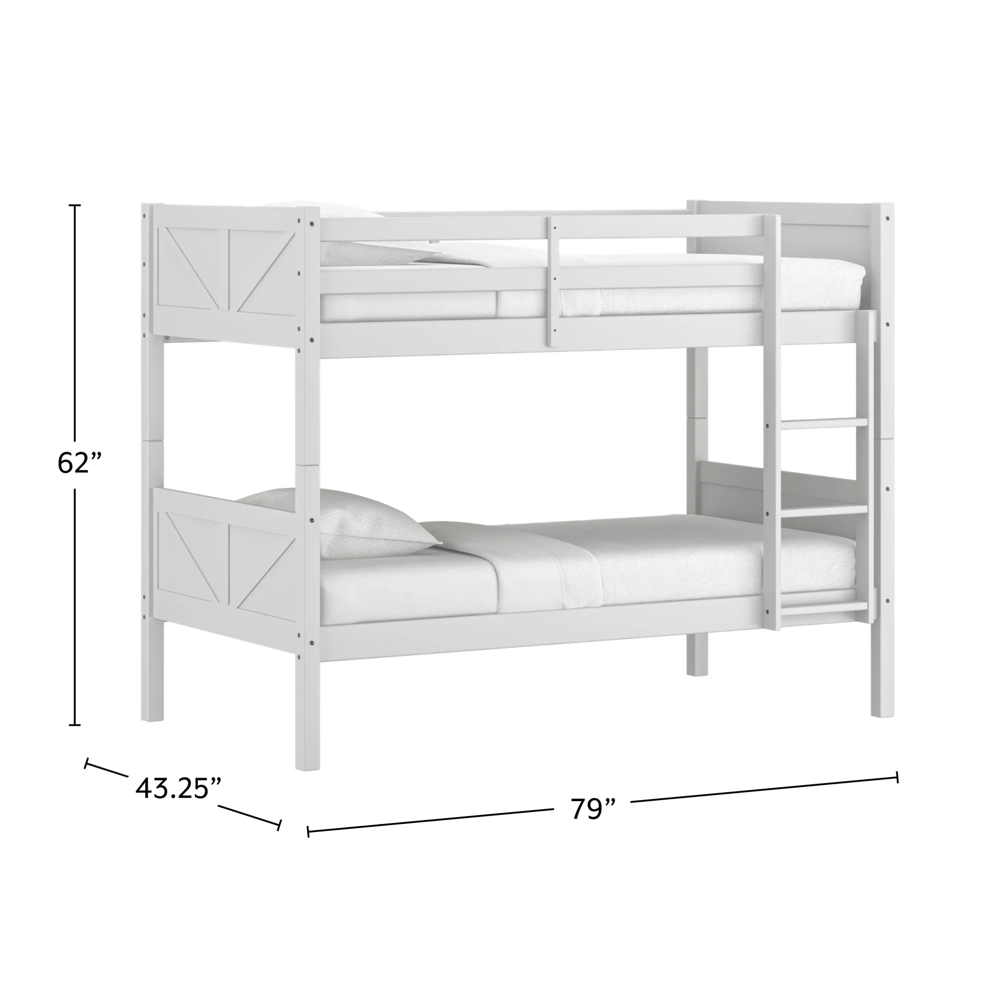 Rae Wood Twin over Twin Bunk Bed, White, by Hillsdale Living Essentials