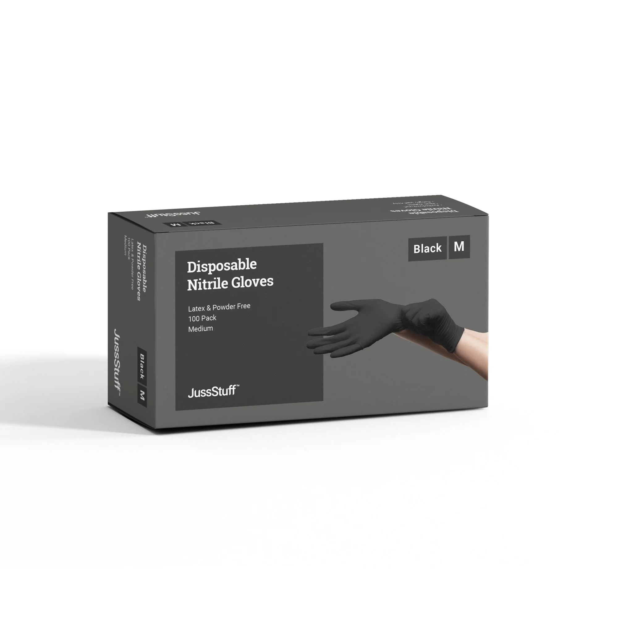 JussStuff Nitrile Gloves, Disposable, Latex Free, Food Safe - Black - Box of 100 Gloves (Medium)