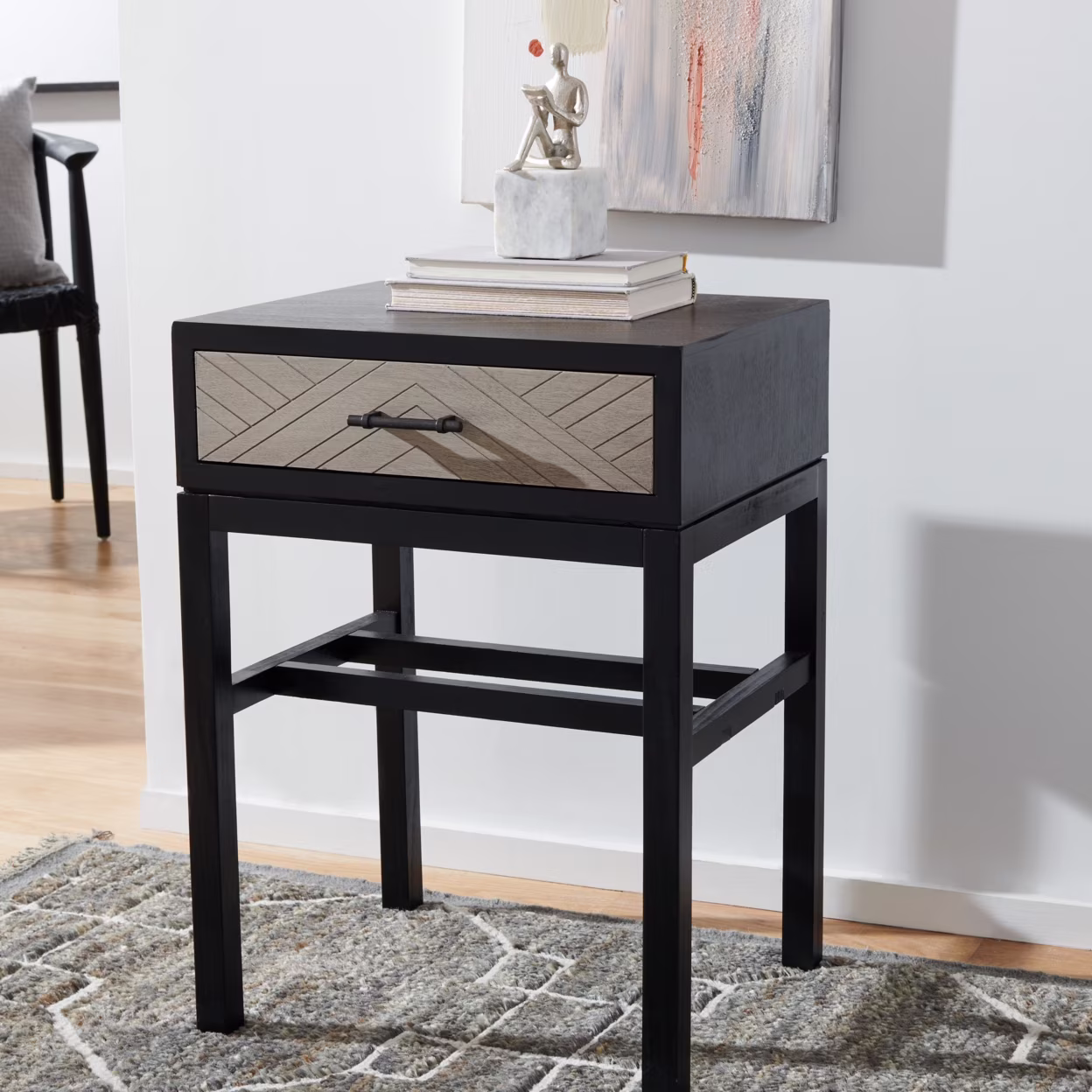 SAFAVIEH Ajana Mid-Century 1 Drawer Accent Table, Black