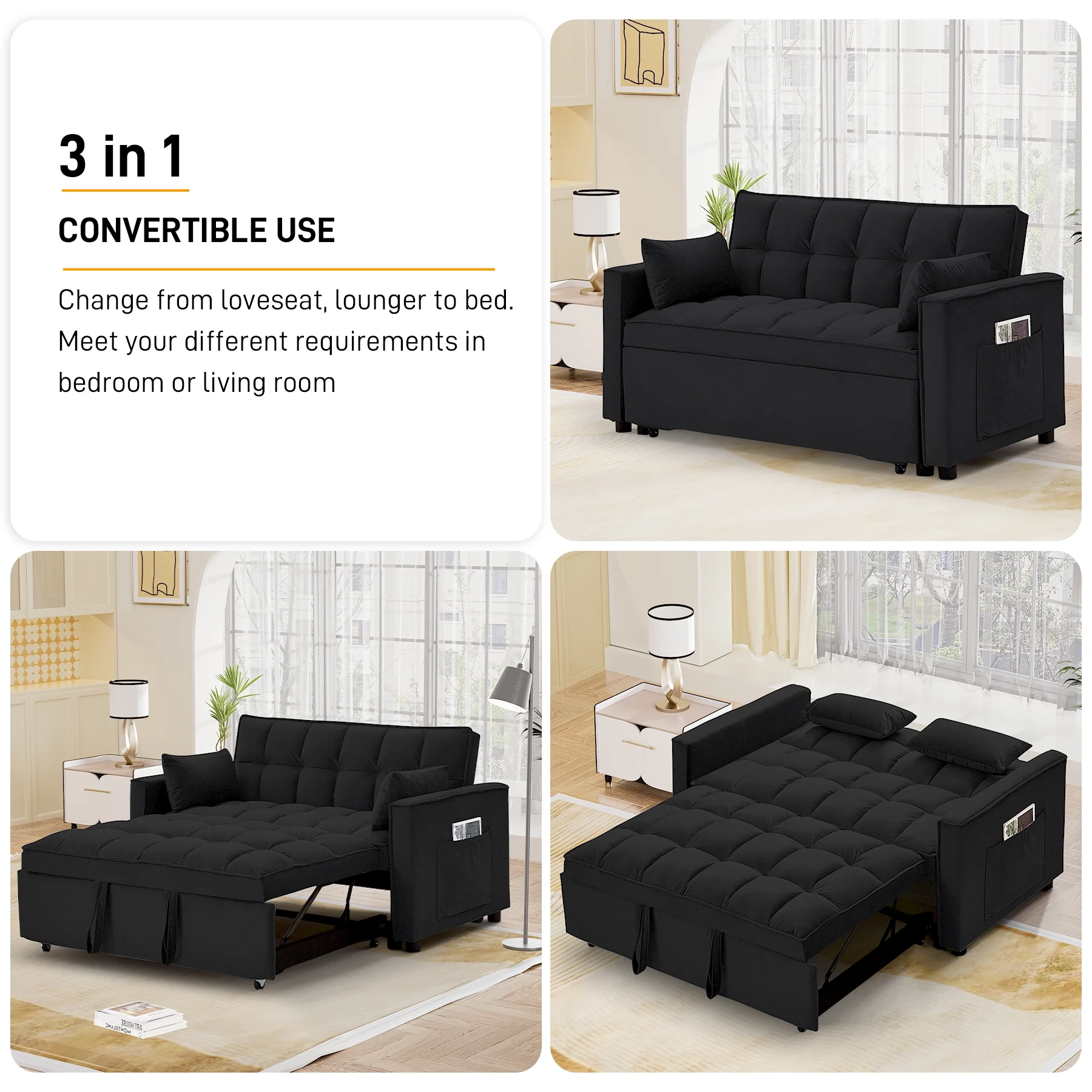 Convertible Sofa Bed with Pull Out Sofa Bed,55