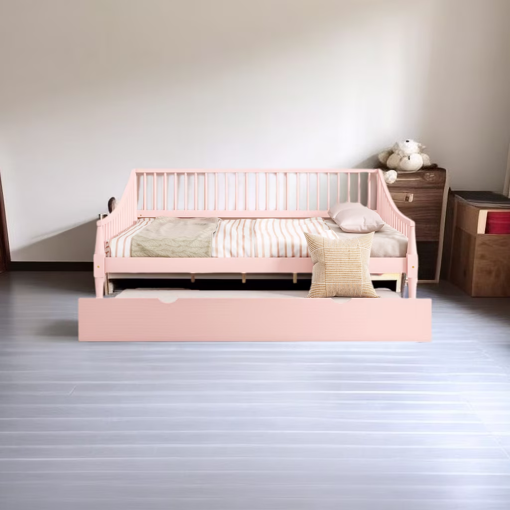 Full Size Daybed Frame with Trundle, Modern Day Bed with Solid Wood Sofa Bed Frame for Boys Girls, Full Size Trundle, No Box Spring Neede