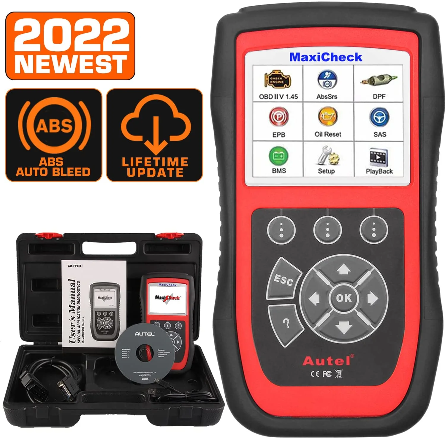 Autel Scanner Maxicheck Pro OBD2 Automotive Diagnostic Scan Tool with Airbag, EPB, SAS, BMS, Oil Reset ,ABS Brake Bleeding Services