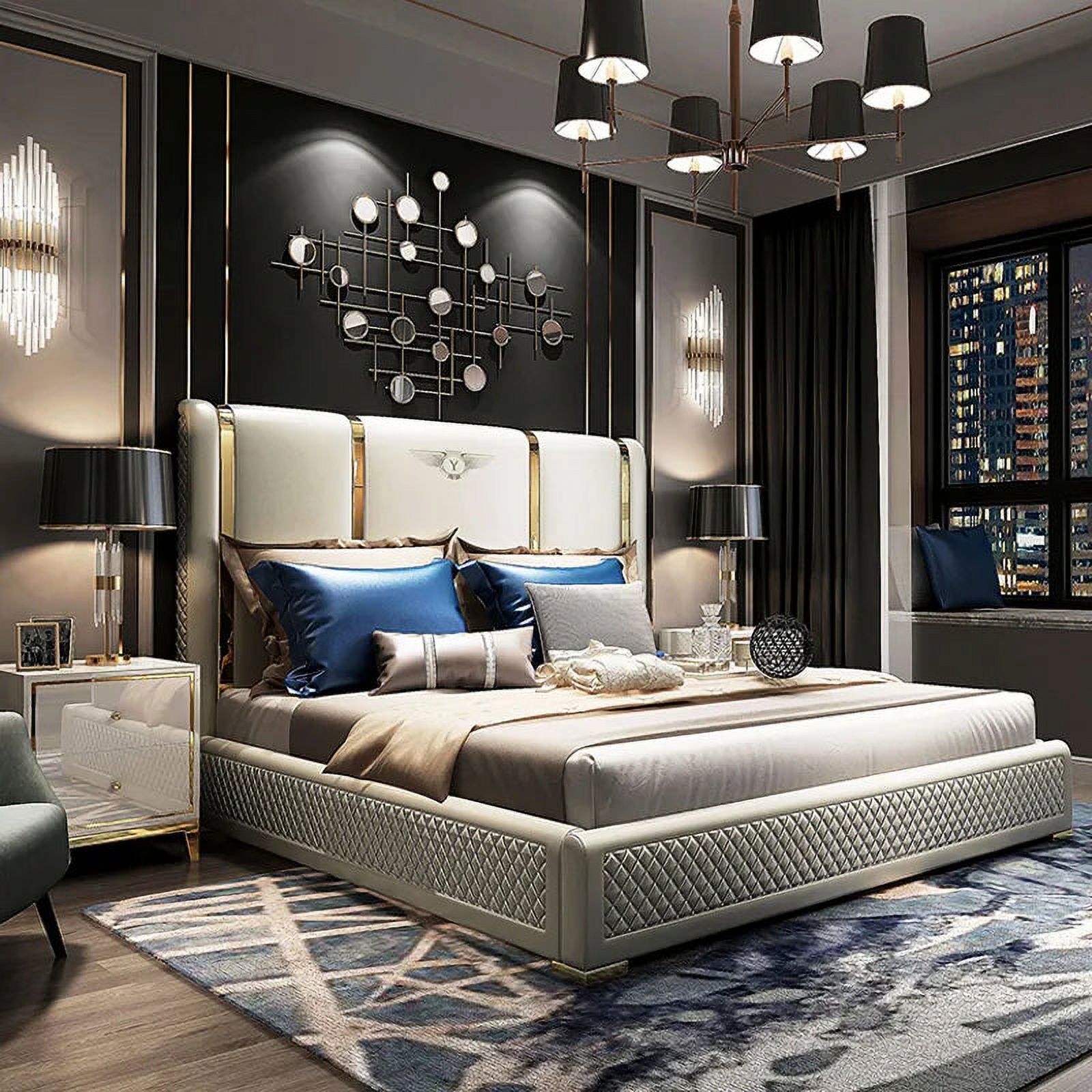 Genuine Leather entry lux bed frame modern Nordic camas ultimate bed кровать двусl